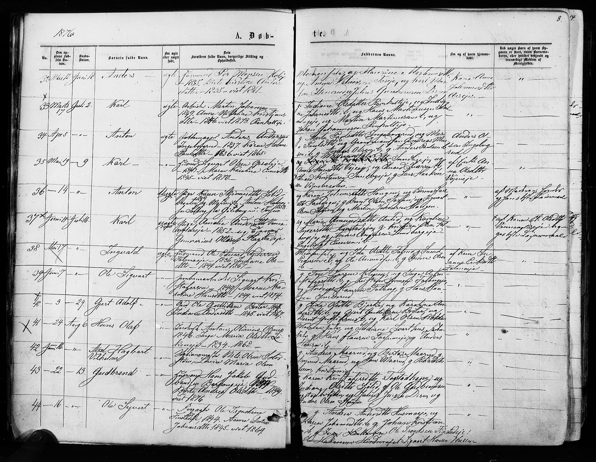 Nes prestekontor Kirkebøker, SAO/A-10410/F/Fa/L0009: Parish register (official) no. I 9, 1875-1882, p. 8