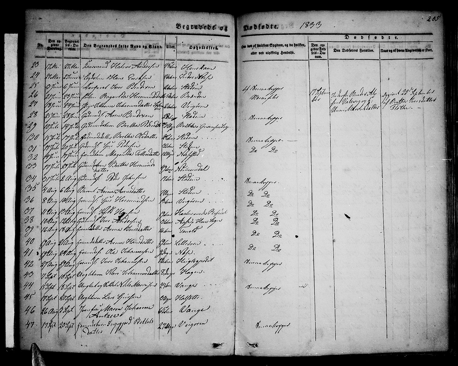 Vik sokneprestembete, AV/SAB-A-81501/H/Haa/Haaa/L0007: Parish register (official) no. A 7, 1831-1845, p. 205