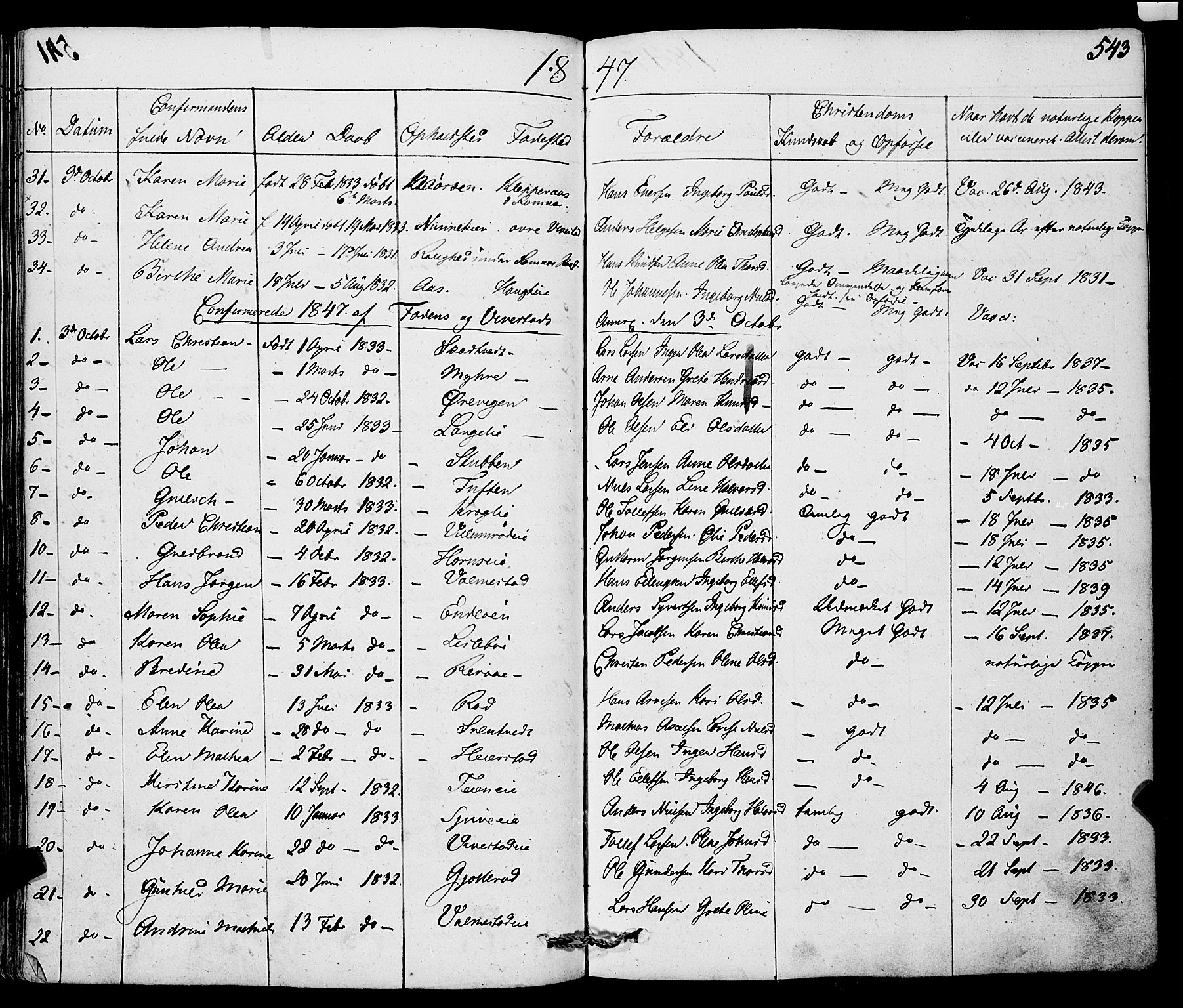 Ramnes kirkebøker, AV/SAKO-A-314/F/Fa/L0005: Parish register (official) no. I 5, 1841-1861, p. 542-543