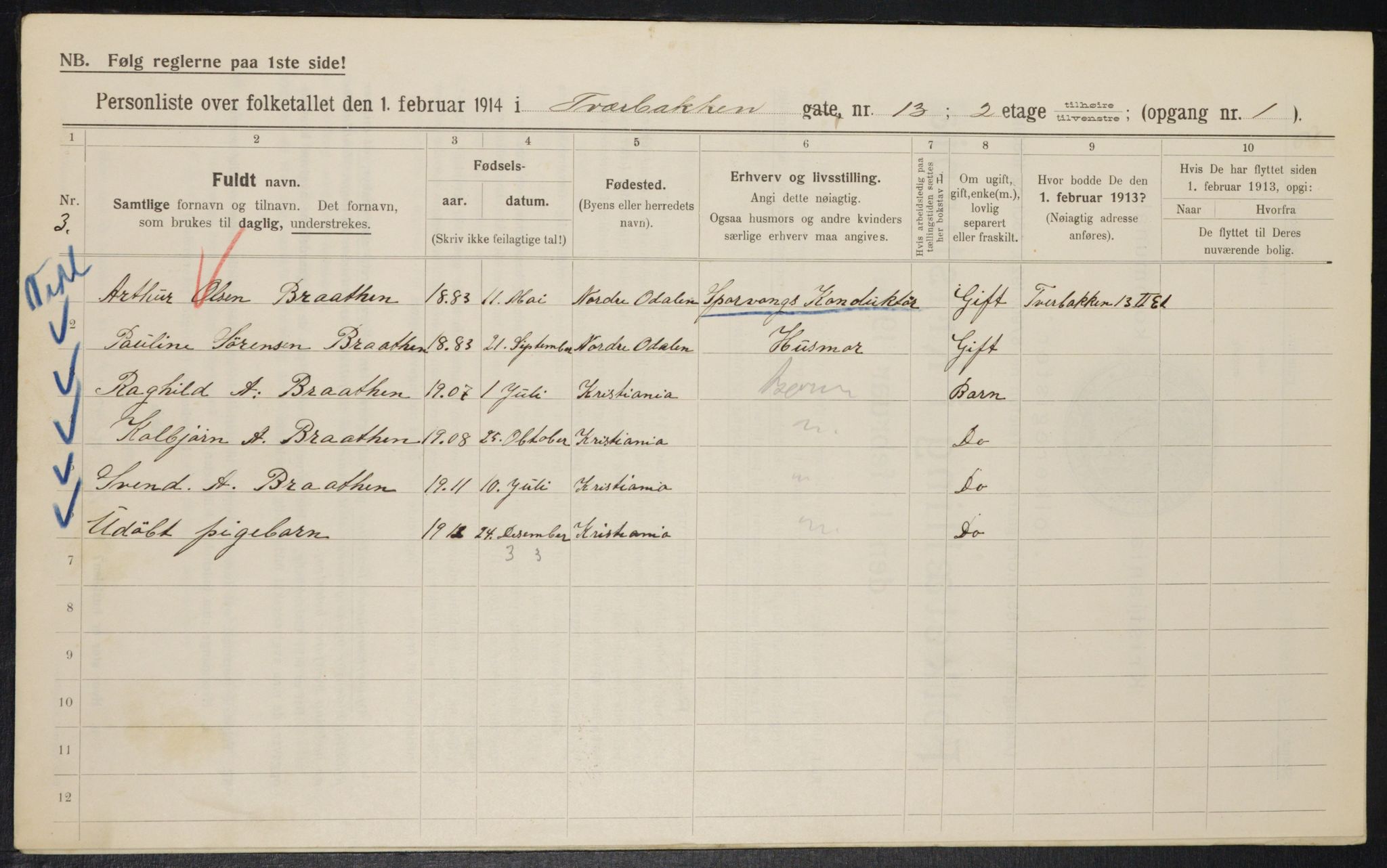 OBA, Municipal Census 1914 for Kristiania, 1914, p. 118287