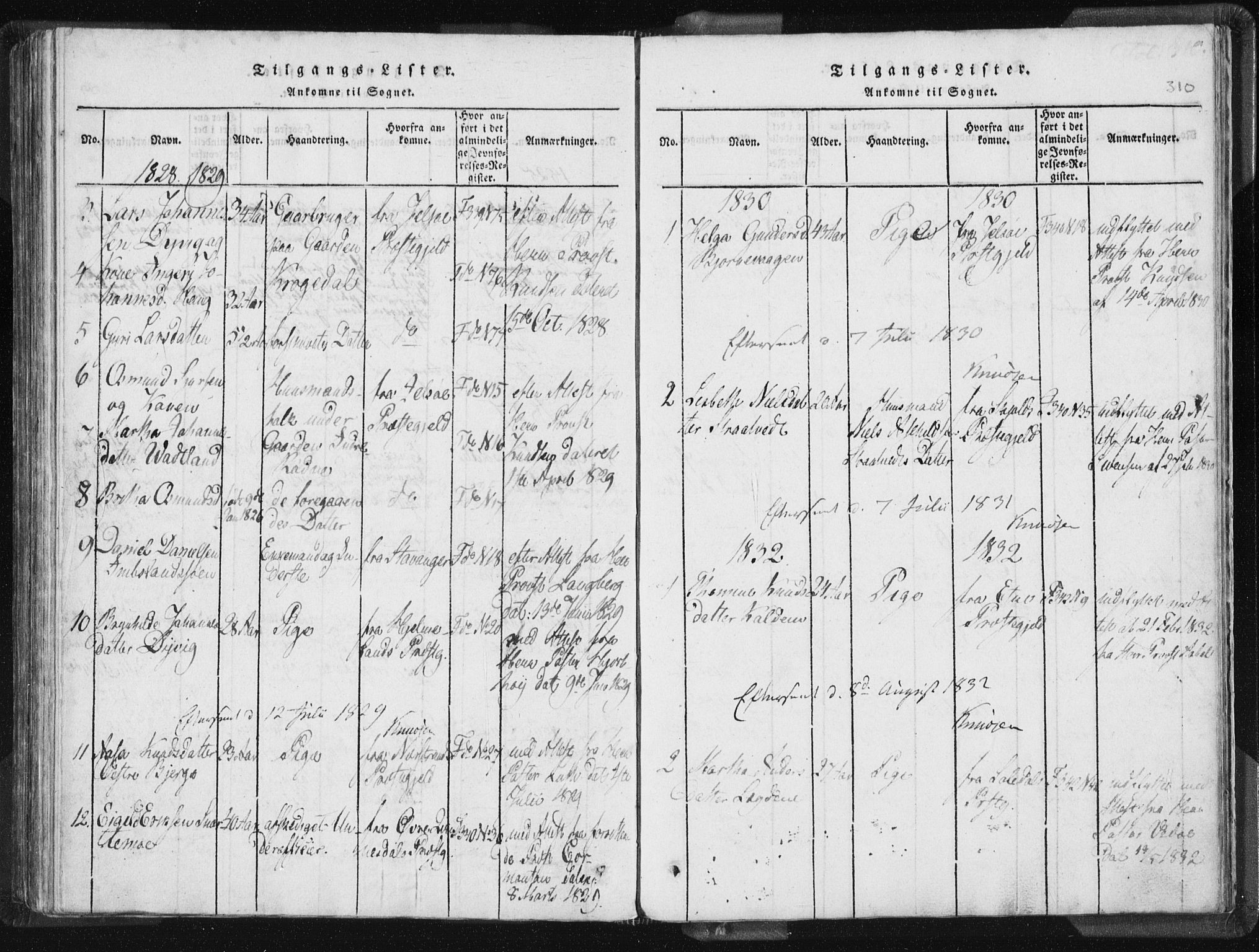 Vikedal sokneprestkontor, AV/SAST-A-101840/01/IV: Parish register (official) no. A 5, 1817-1850, p. 310