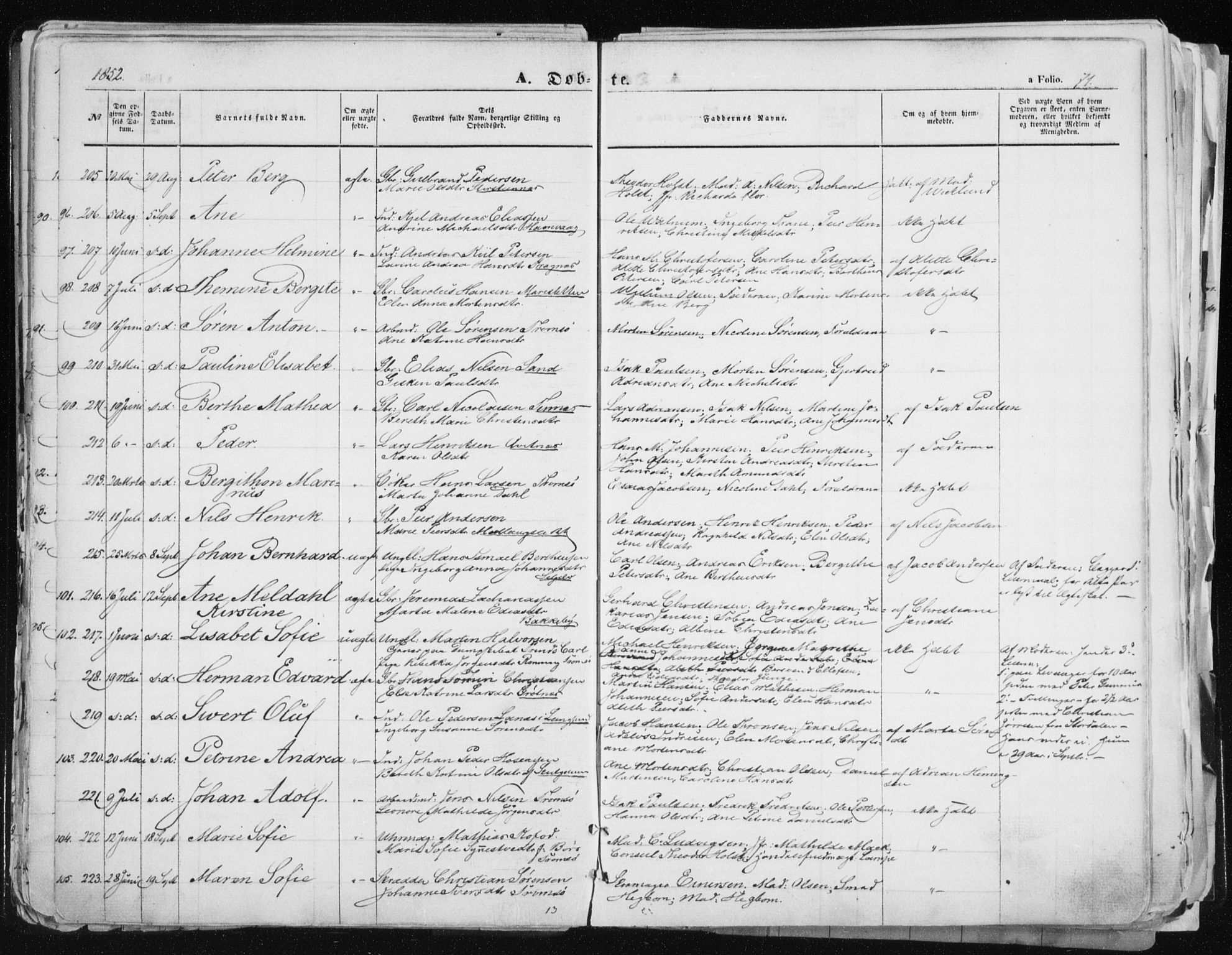 Tromsø sokneprestkontor/stiftsprosti/domprosti, SATØ/S-1343/G/Ga/L0010kirke: Parish register (official) no. 10, 1848-1855, p. 71