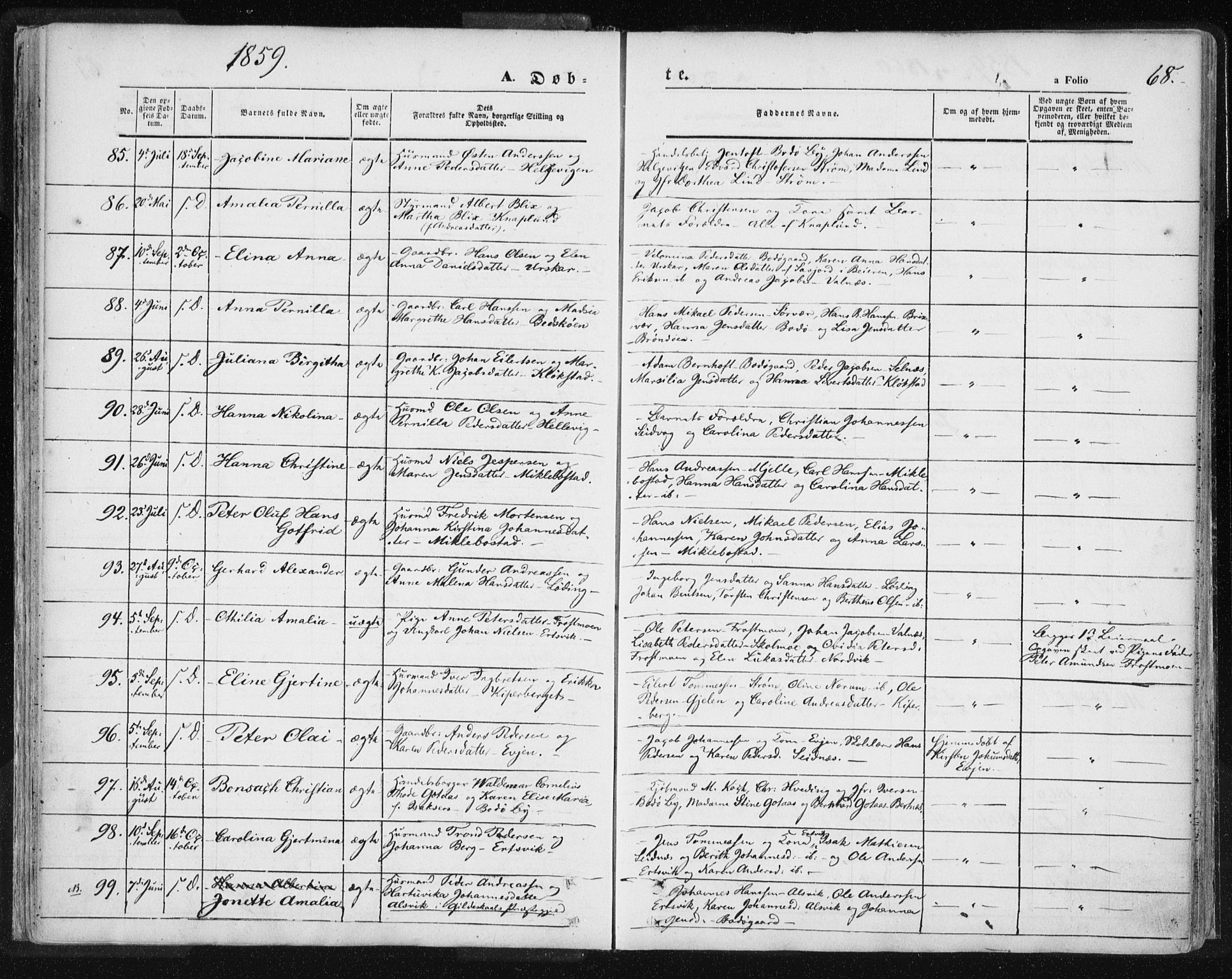 Ministerialprotokoller, klokkerbøker og fødselsregistre - Nordland, AV/SAT-A-1459/801/L0007: Parish register (official) no. 801A07, 1845-1863, p. 68