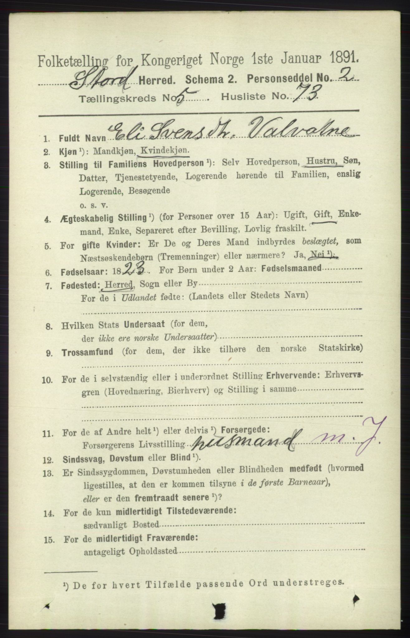 RA, 1891 census for 1221 Stord, 1891, p. 2068