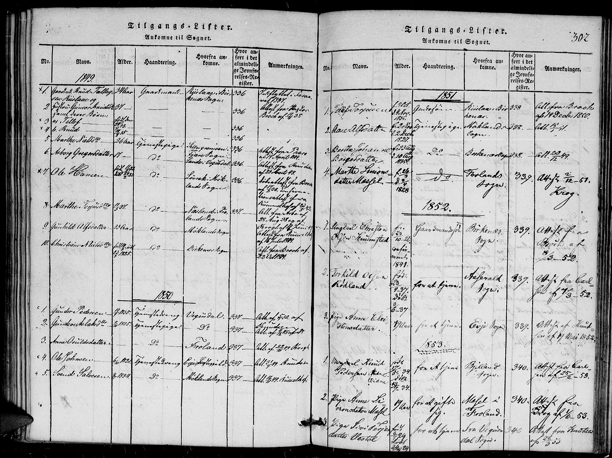 Herefoss sokneprestkontor, AV/SAK-1111-0019/F/Fa/Faa/L0001: Parish register (official) no. A 1, 1816-1860, p. 302