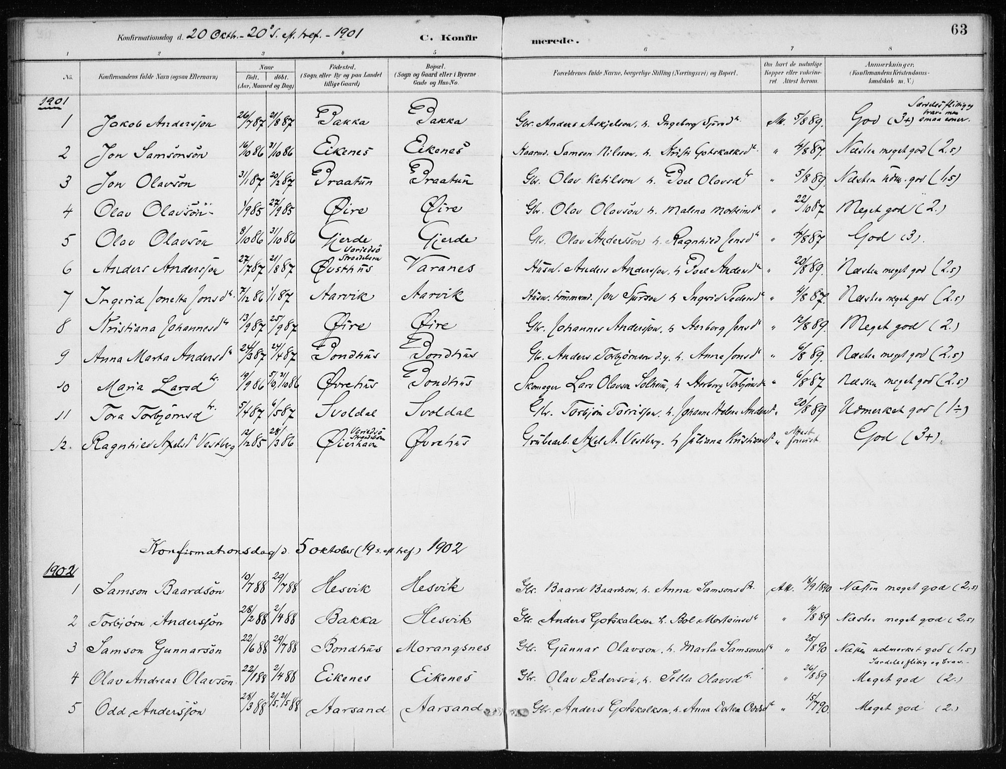 Kvinnherad sokneprestembete, SAB/A-76401/H/Haa: Parish register (official) no. F 1, 1887-1912, p. 63
