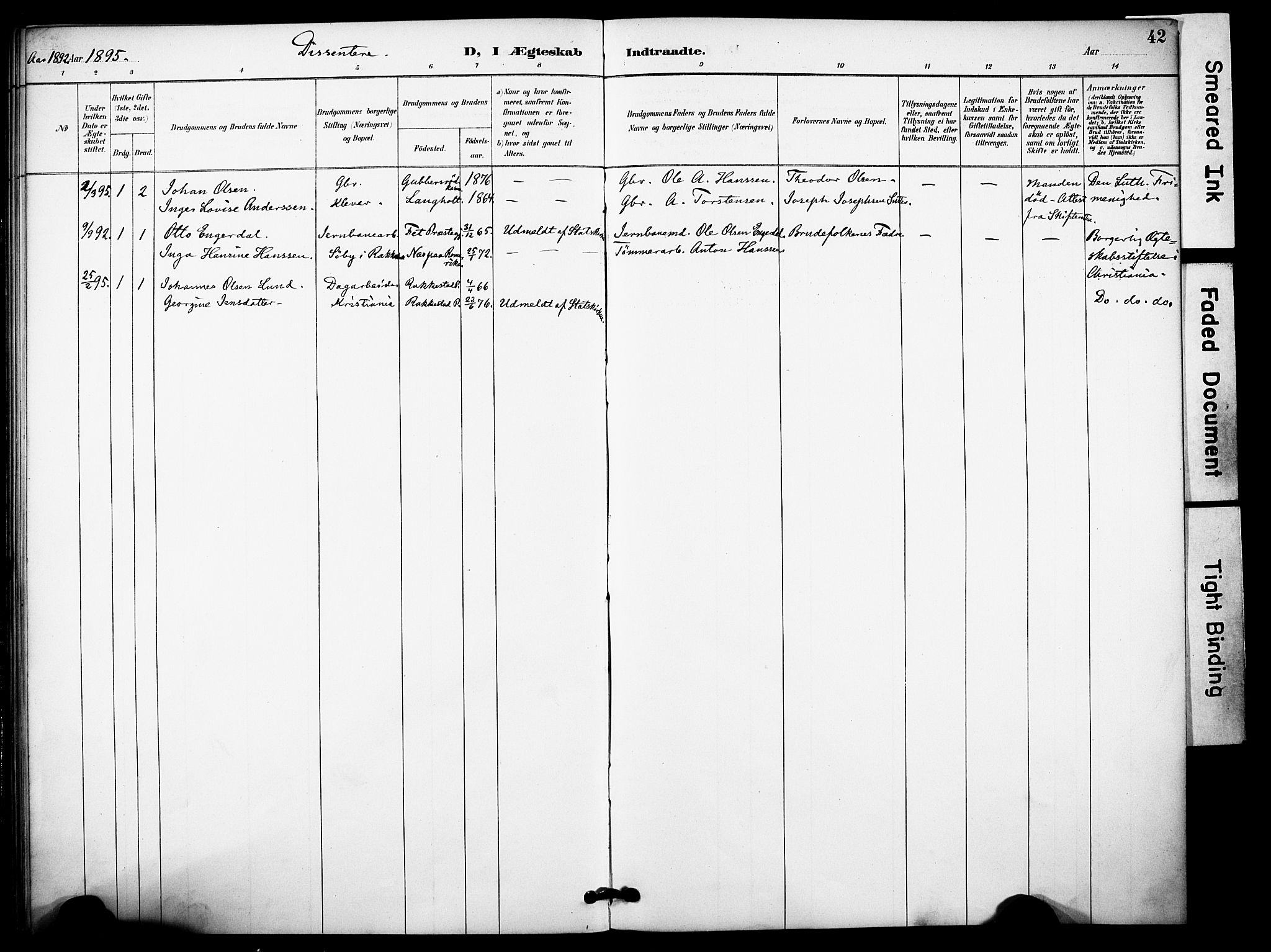 Rakkestad prestekontor Kirkebøker, SAO/A-2008/F/Fa/L0014: Parish register (official) no. I 14, 1887-1908, p. 42