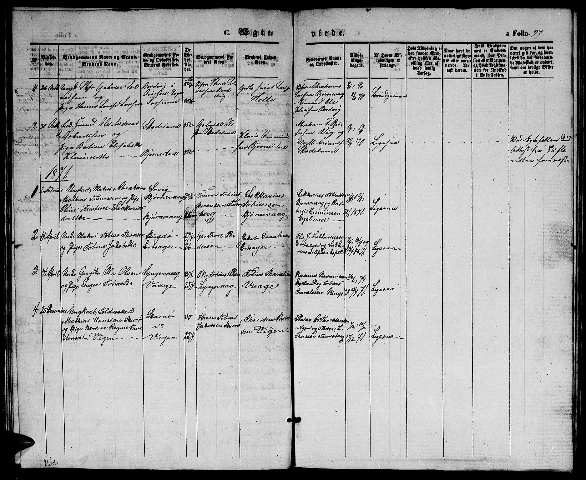 Herad sokneprestkontor, AV/SAK-1111-0018/F/Fb/Fbb/L0002: Parish register (copy) no. B 2, 1853-1871, p. 97