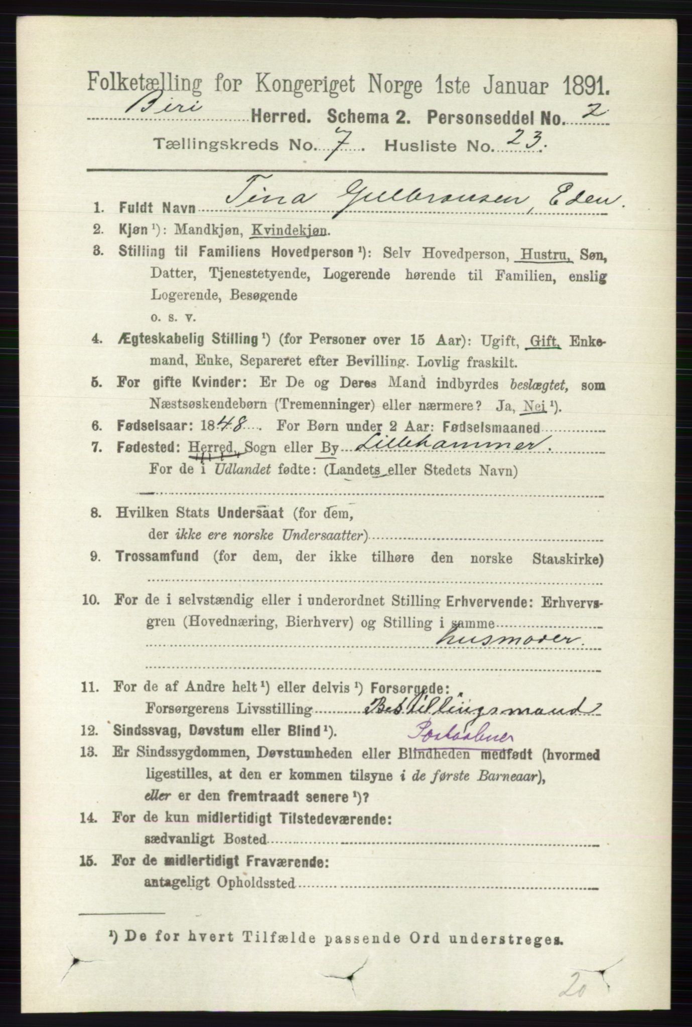 RA, 1891 census for 0525 Biri, 1891, p. 2584