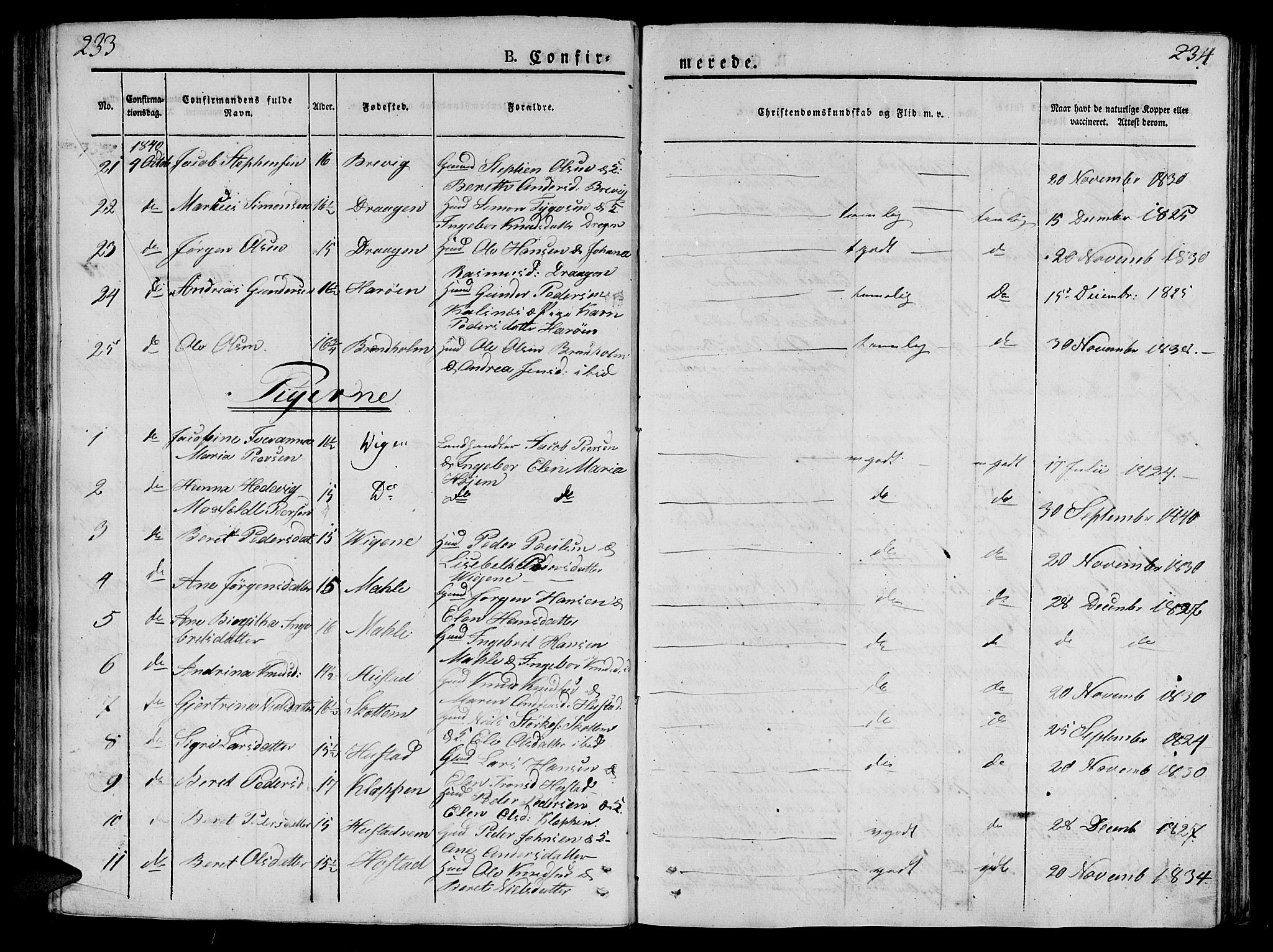 Ministerialprotokoller, klokkerbøker og fødselsregistre - Møre og Romsdal, AV/SAT-A-1454/566/L0765: Parish register (official) no. 566A04, 1829-1841, p. 233-234