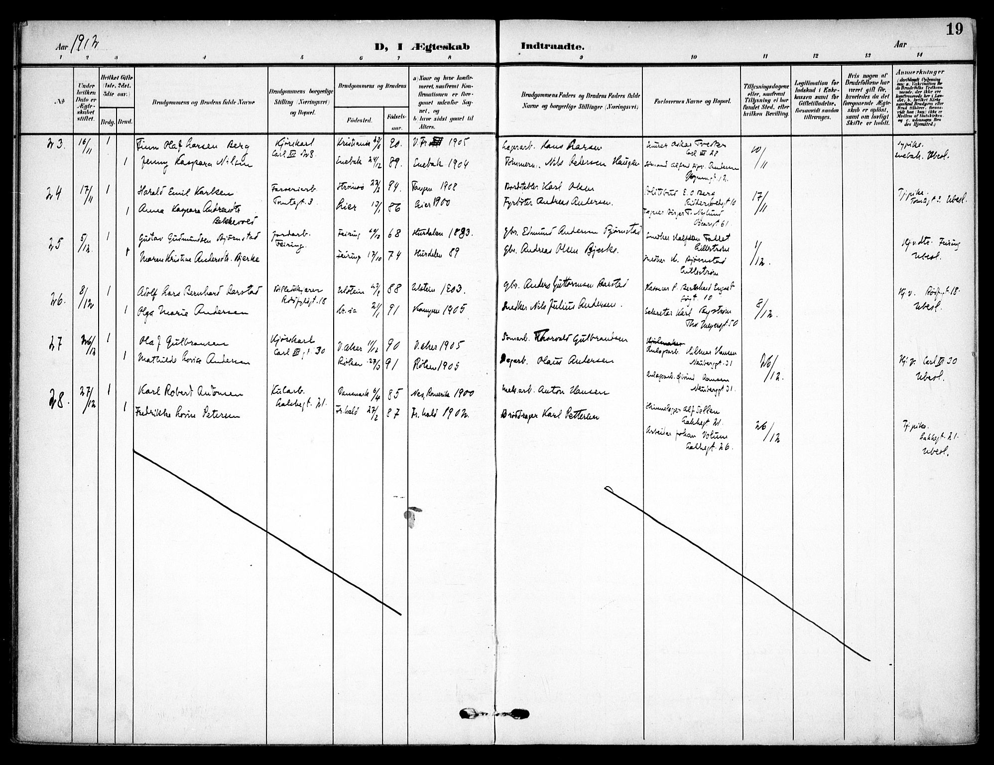 Vaterland prestekontor Kirkebøker, AV/SAO-A-10880/F/Fa/L0002: Parish register (official) no. 2, 1907-1921, p. 19