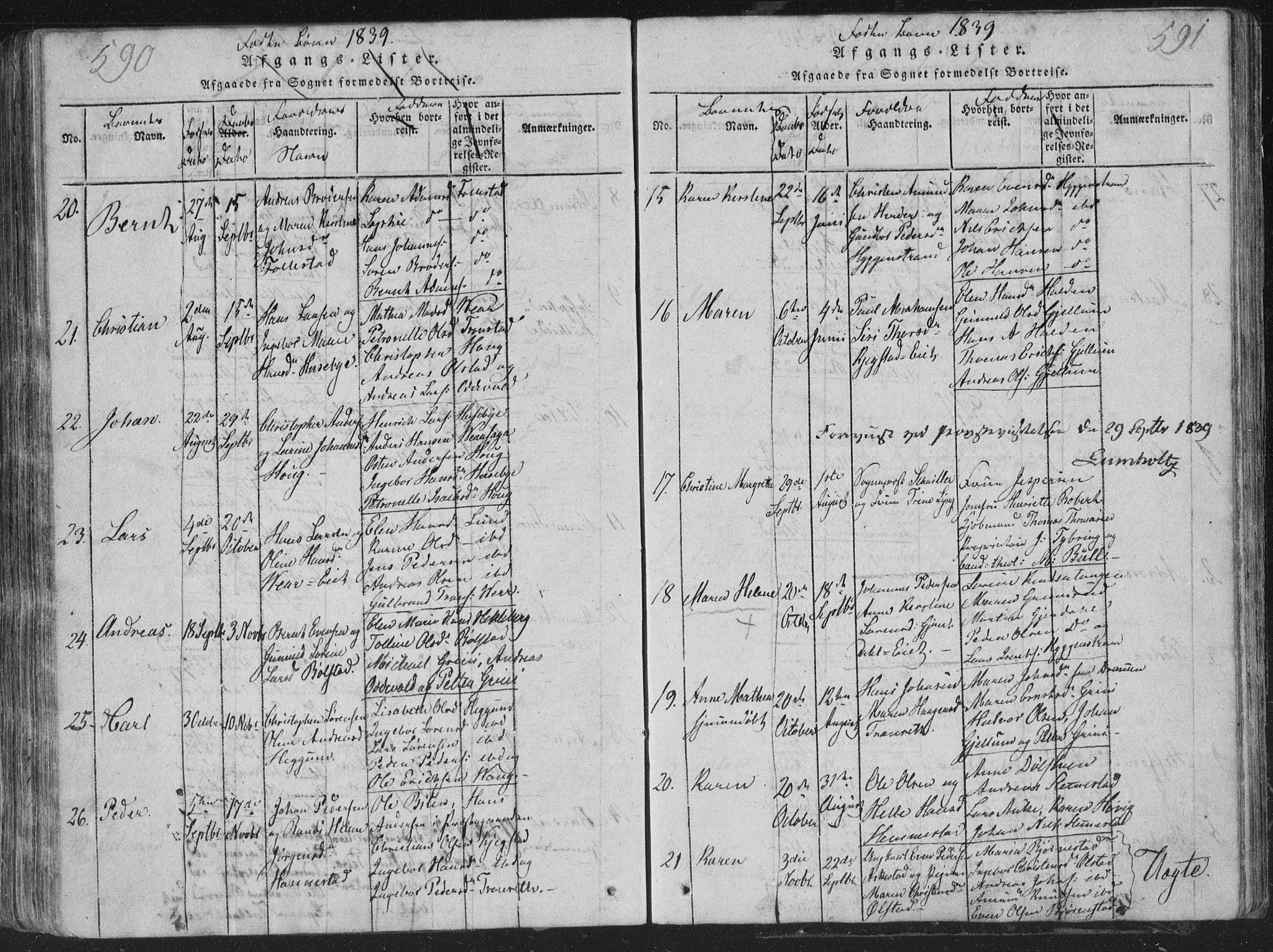 Røyken kirkebøker, AV/SAKO-A-241/G/Ga/L0003: Parish register (copy) no. 3, 1814-1856, p. 590-591