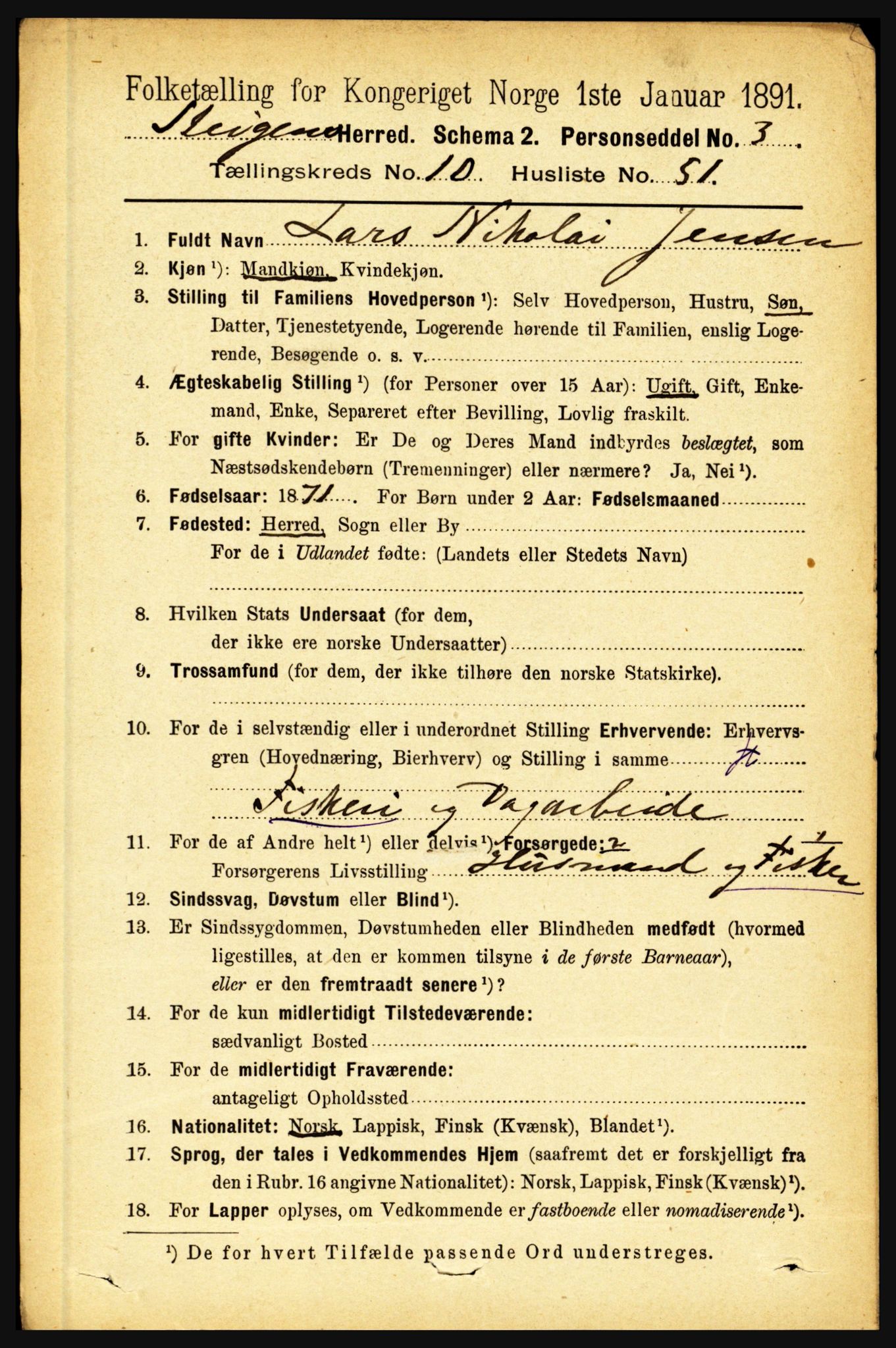 RA, 1891 census for 1848 Steigen, 1891, p. 3728