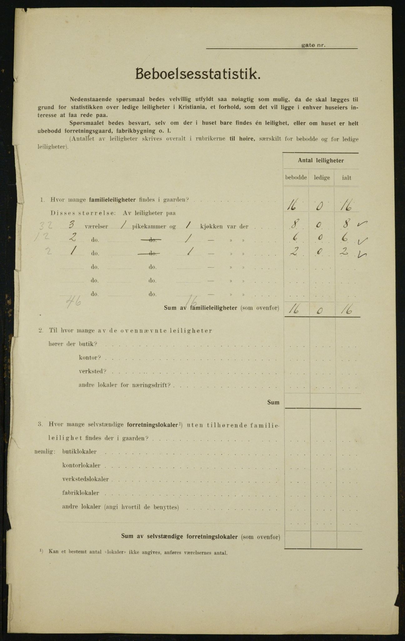 OBA, Municipal Census 1910 for Kristiania, 1910, p. 103910