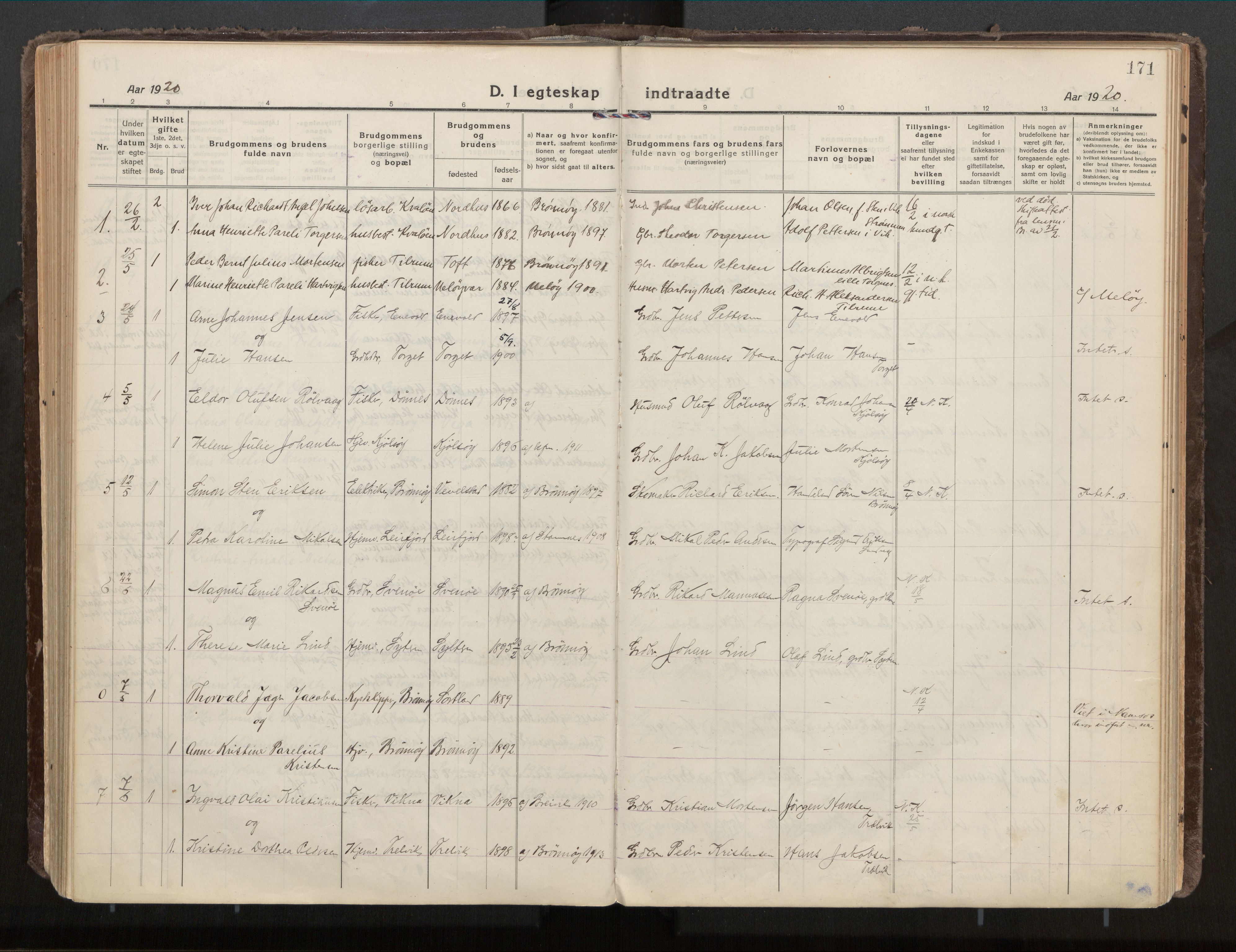 Ministerialprotokoller, klokkerbøker og fødselsregistre - Nordland, SAT/A-1459/813/L0207a: Parish register (official) no. 813A18, 1919-1927, p. 171