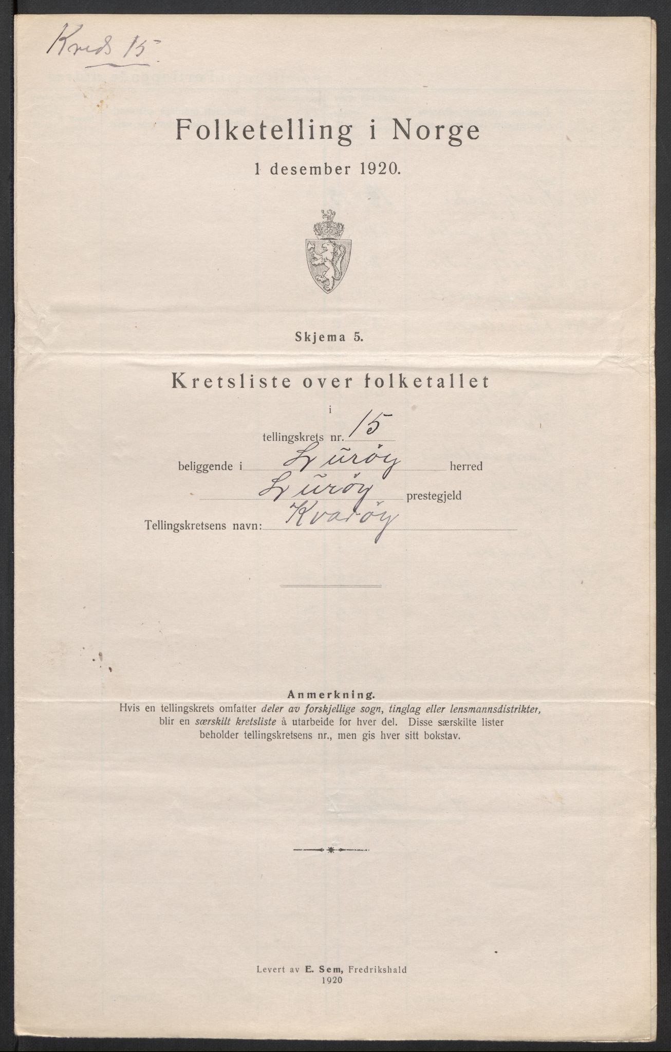 SAT, 1920 census for Lurøy, 1920, p. 52
