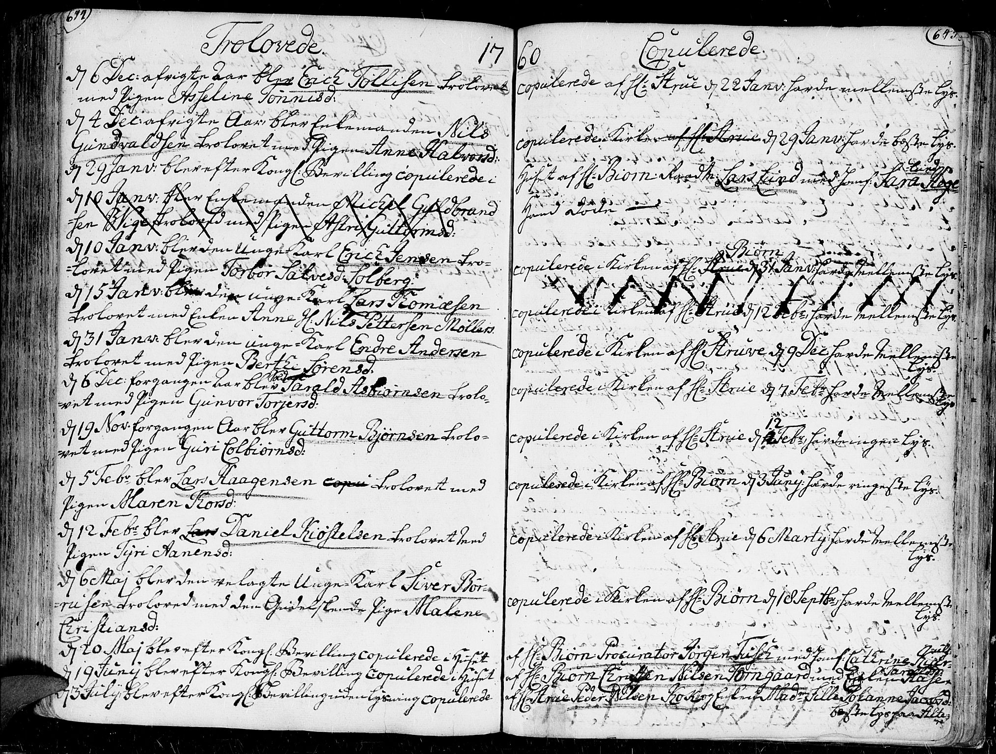 Kristiansand domprosti, SAK/1112-0006/F/Fa/L0001: Parish register (official) no. A 1, 1734-1793, p. 644-645