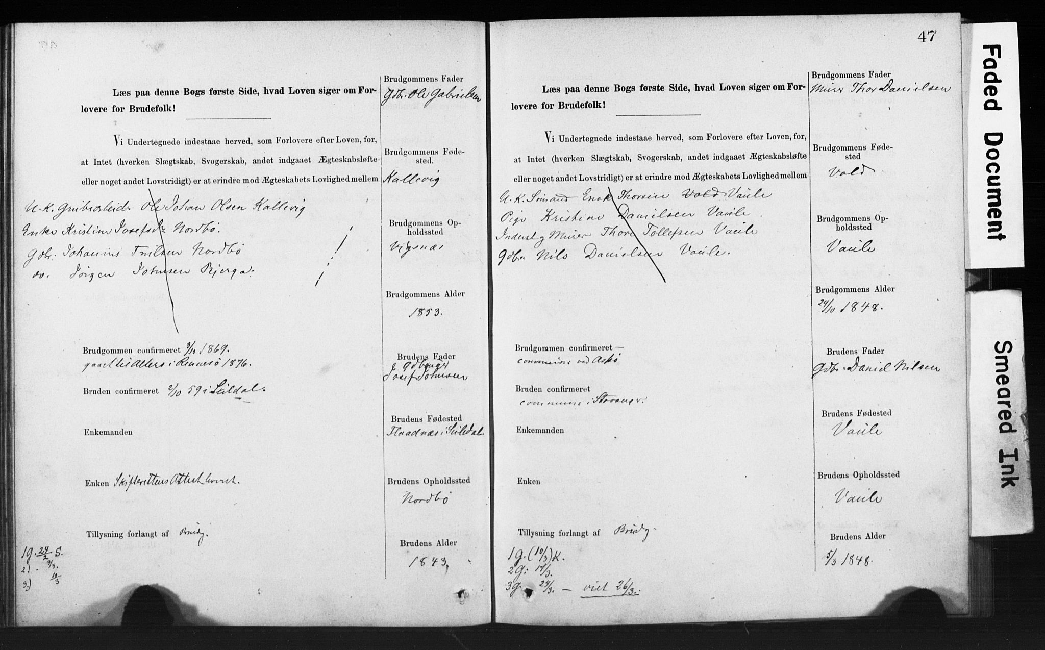 Rennesøy sokneprestkontor, AV/SAST-A -101827/I/Ie/L0001: Banns register no. 1, 1873-1898, p. 47