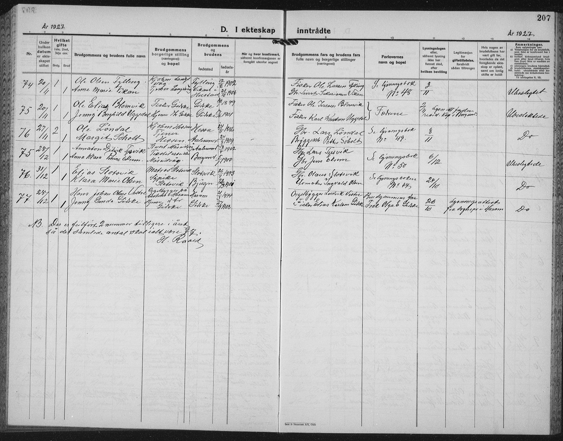 Ministerialprotokoller, klokkerbøker og fødselsregistre - Møre og Romsdal, AV/SAT-A-1454/528/L0436: Parish register (copy) no. 528C17, 1927-1939, p. 207