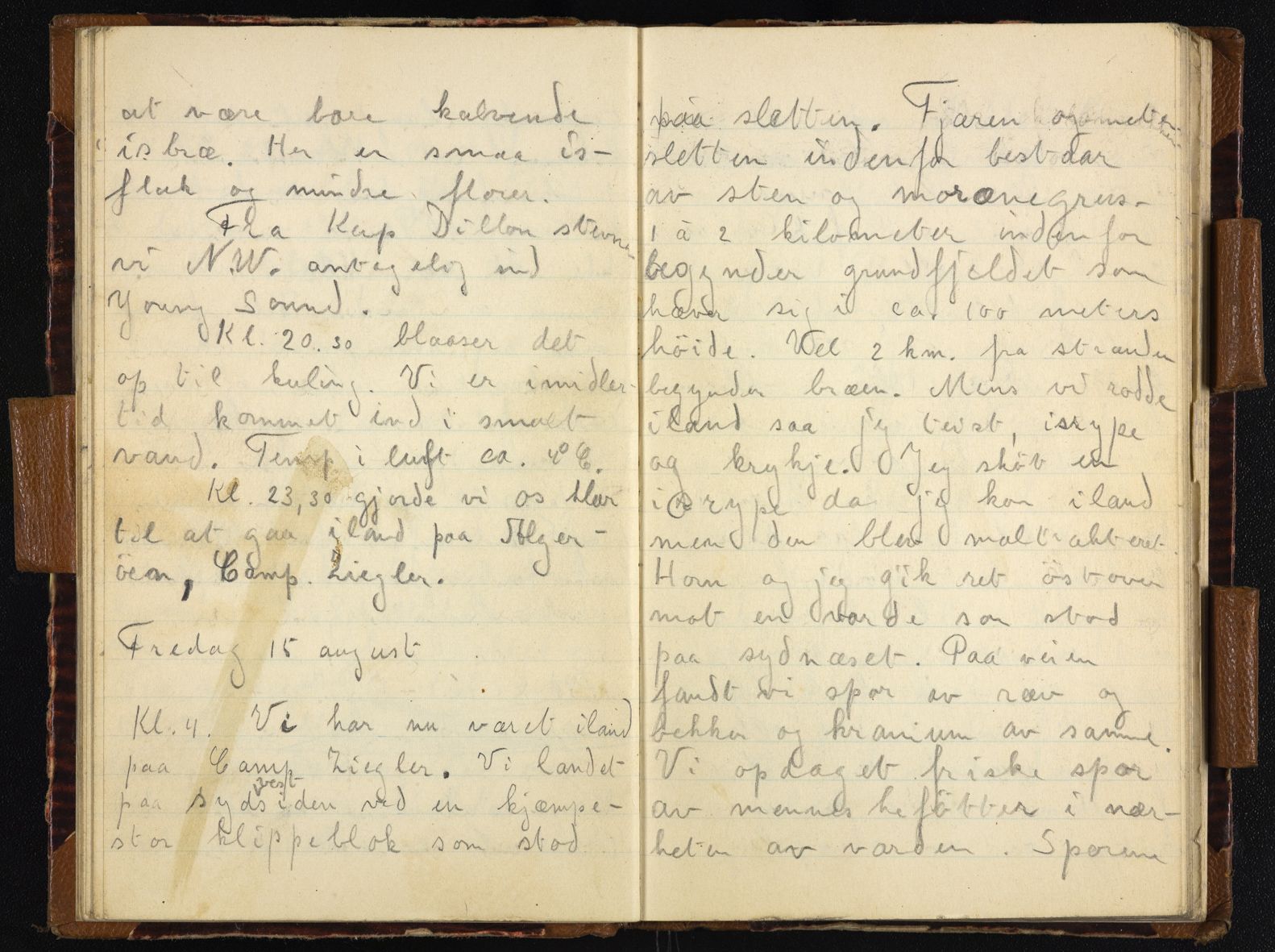 Sørensen, Adolf, AAKS/PA-2238/Y/L0001/0004: Dagbok, telegram, foredragsnotater og utrustningsliste / Adolf Sørensens dagbok fra Bratvaag-ekspedisjonen til Frans Josefs land , 1930, p. 19