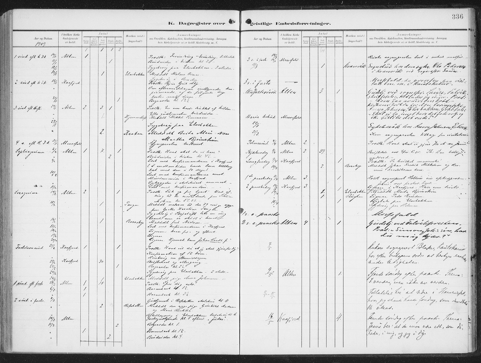 Alta sokneprestkontor, AV/SATØ-S-1338/H/Ha/L0005.kirke: Parish register (official) no. 5, 1904-1918, p. 336