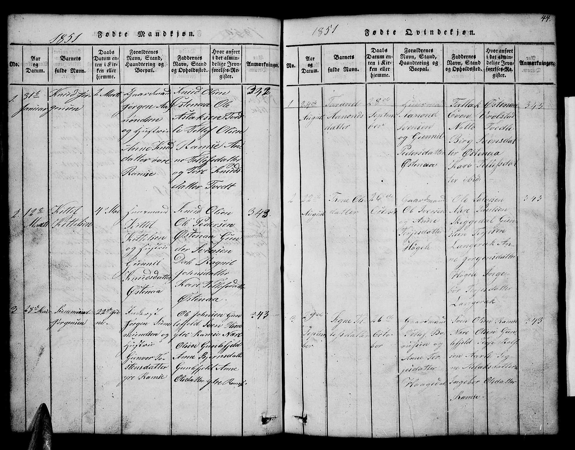 Åmli sokneprestkontor, AV/SAK-1111-0050/F/Fb/Fbb/L0001: Parish register (copy) no. B 1, 1816-1889, p. 44