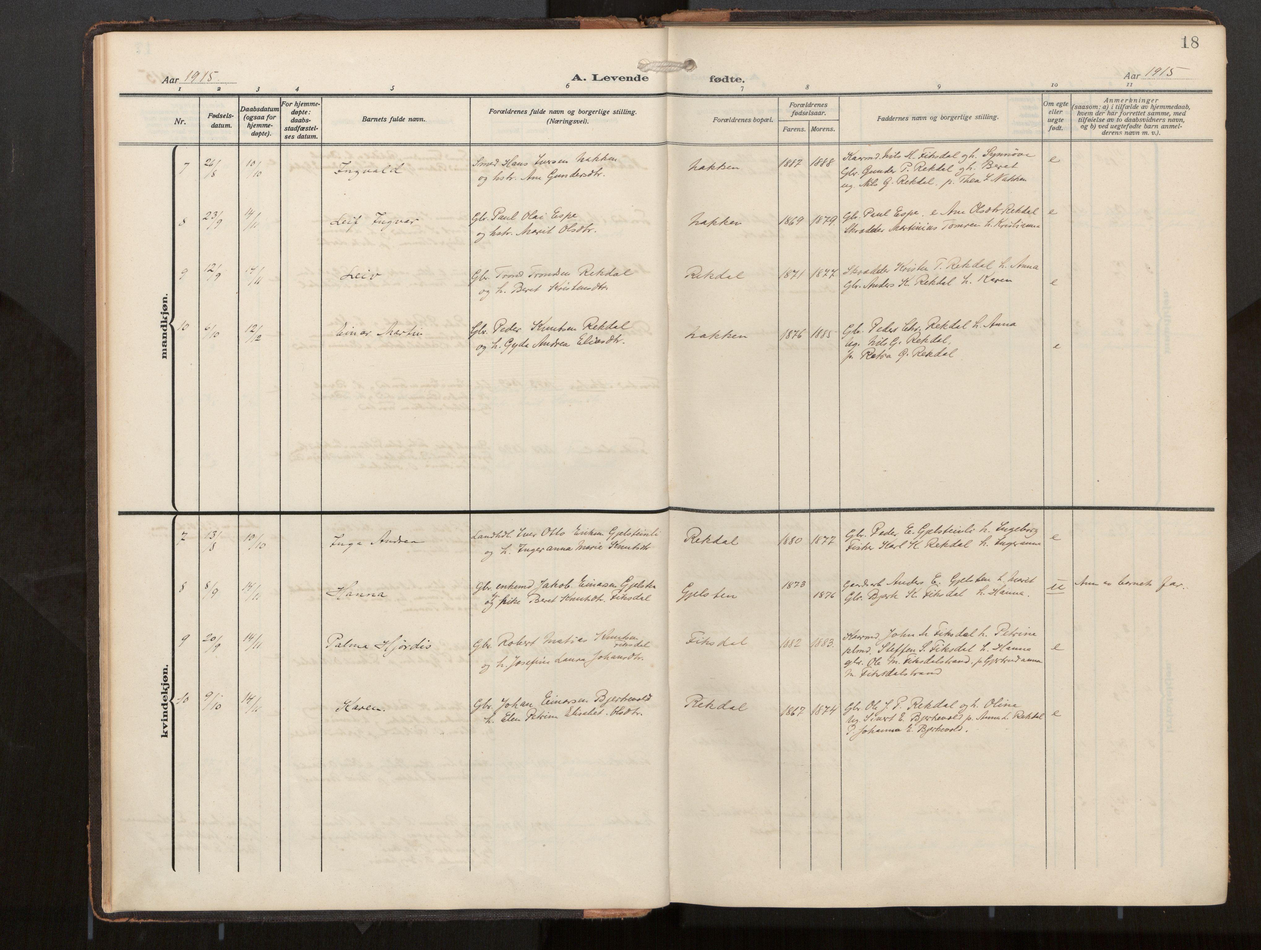 Ministerialprotokoller, klokkerbøker og fødselsregistre - Møre og Romsdal, SAT/A-1454/540/L0540b: Parish register (official) no. 540A03, 1909-1932, p. 18