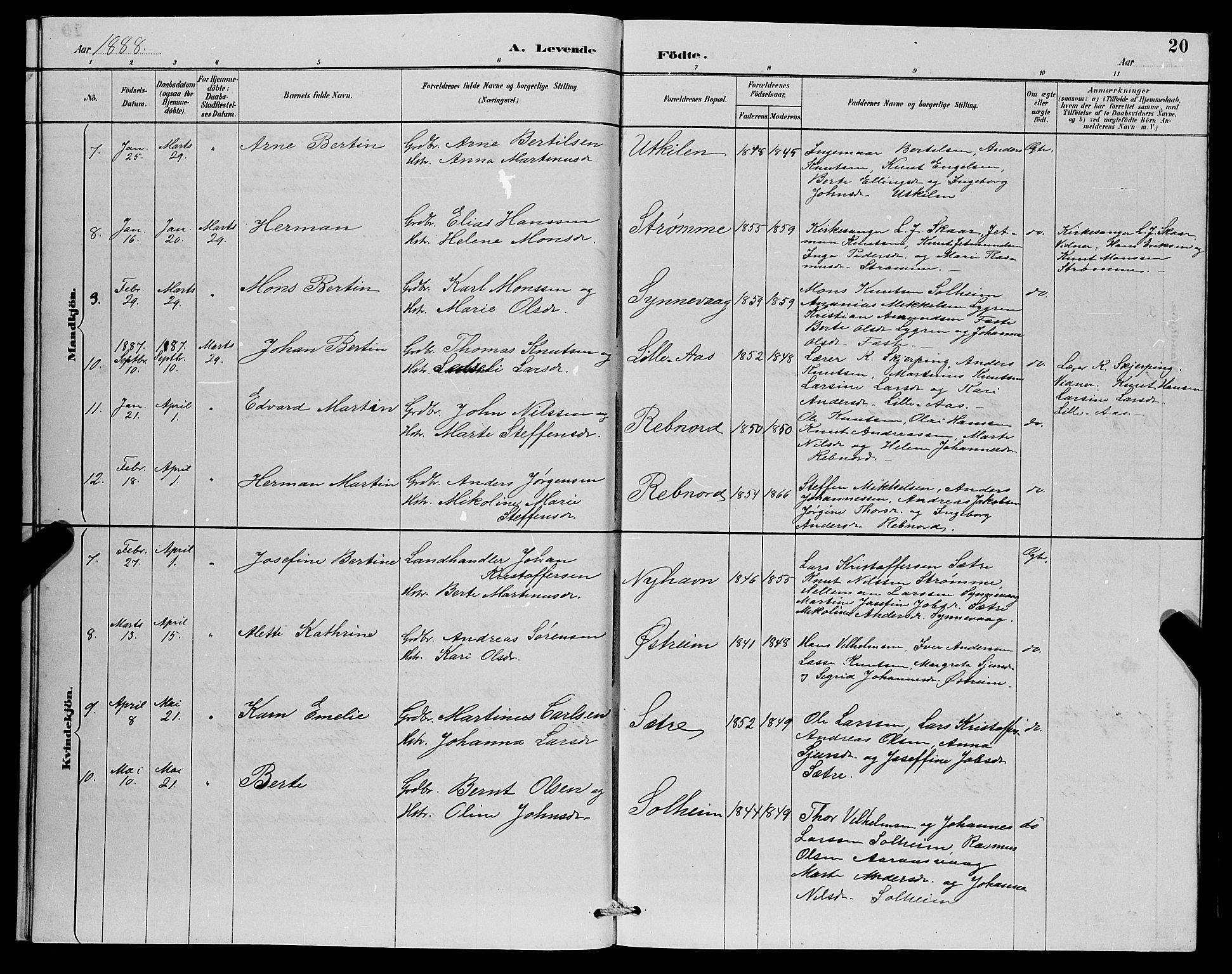 Lindås Sokneprestembete, SAB/A-76701/H/Hab: Parish register (copy) no. C 3, 1886-1893, p. 20