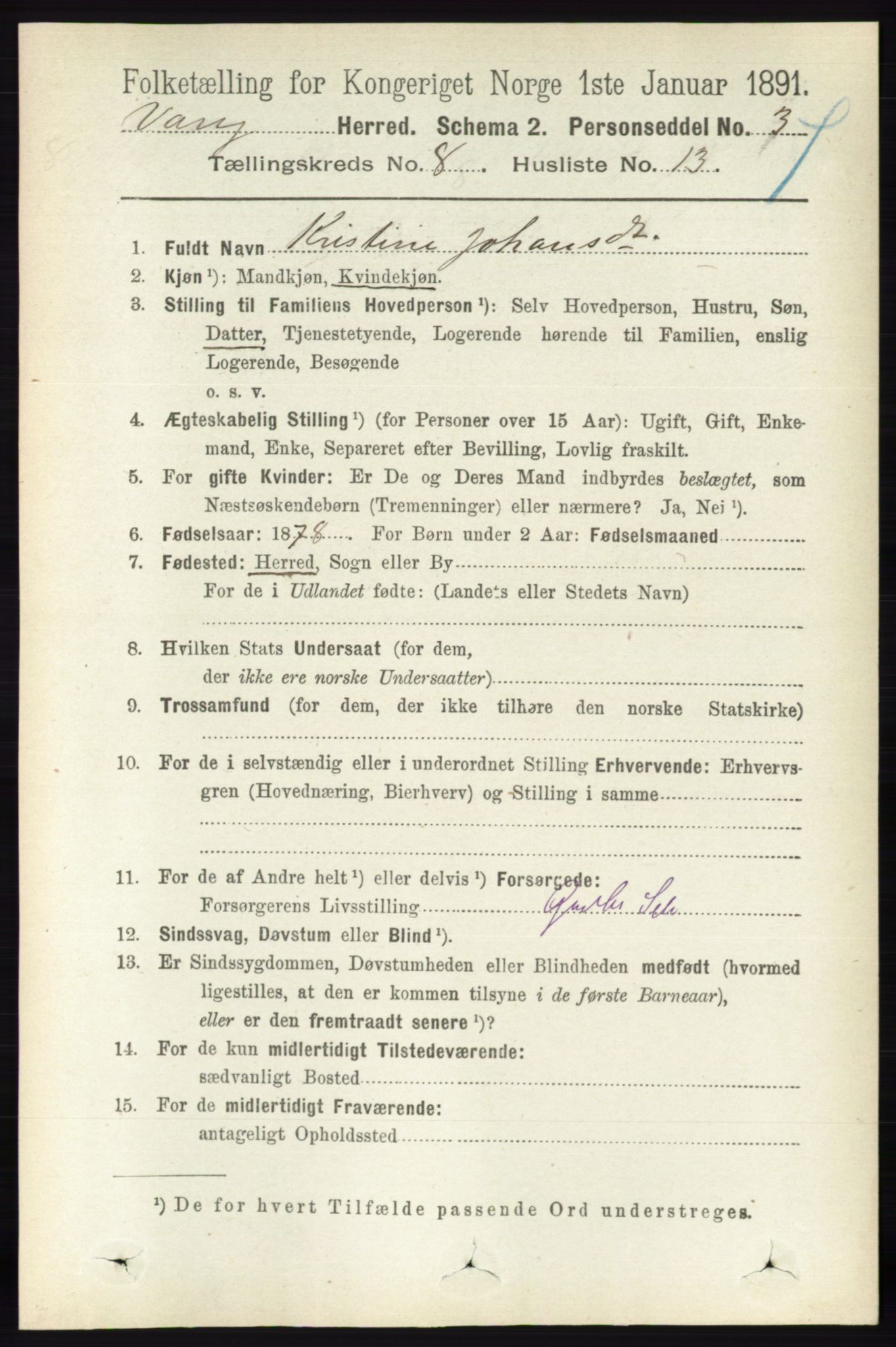 RA, 1891 census for 0414 Vang, 1891, p. 5675