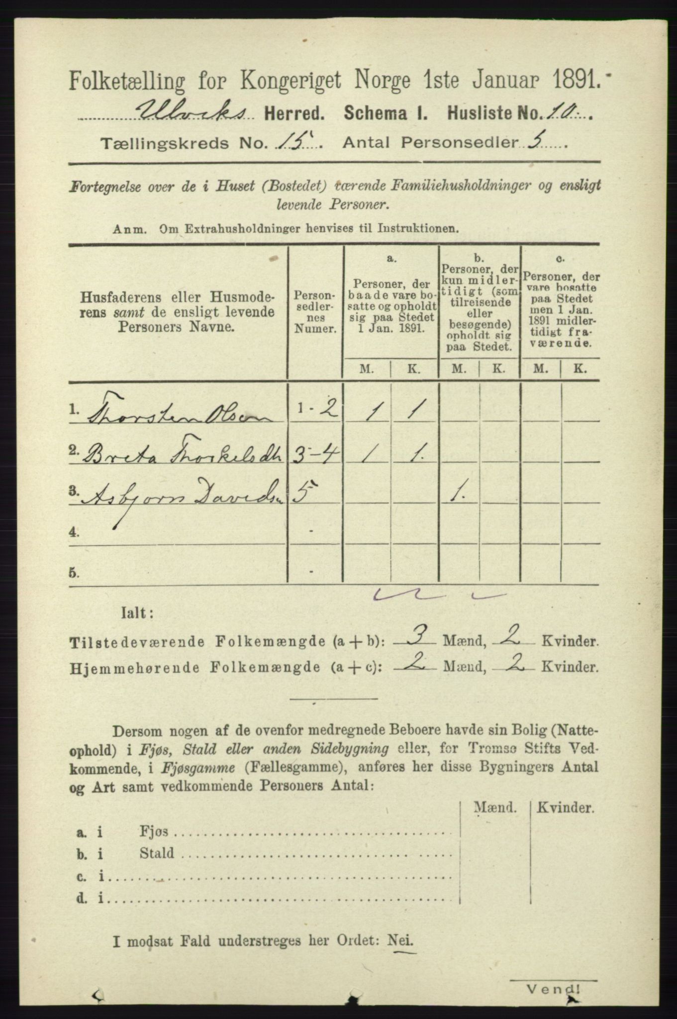 RA, 1891 census for 1233 Ulvik, 1891, p. 4589