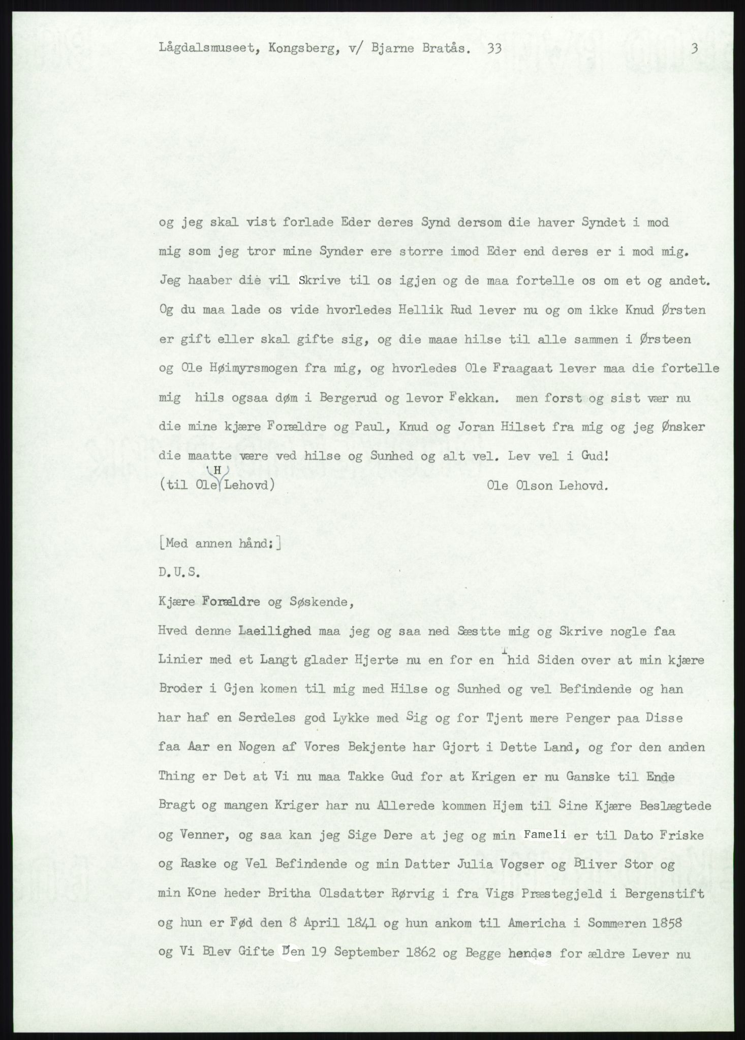 Samlinger til kildeutgivelse, Amerikabrevene, AV/RA-EA-4057/F/L0020: Innlån fra Buskerud: Lerfaldet - Lågdalsmuseet, 1838-1914, p. 777