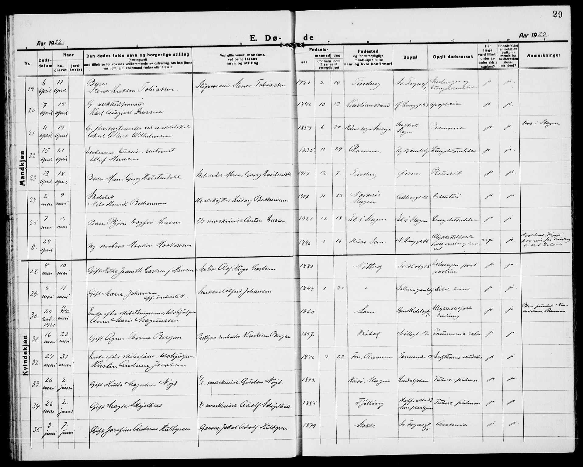 Tønsberg kirkebøker, AV/SAKO-A-330/G/Ga/L0018: Parish register (copy) no. 18, 1920-1935, p. 29