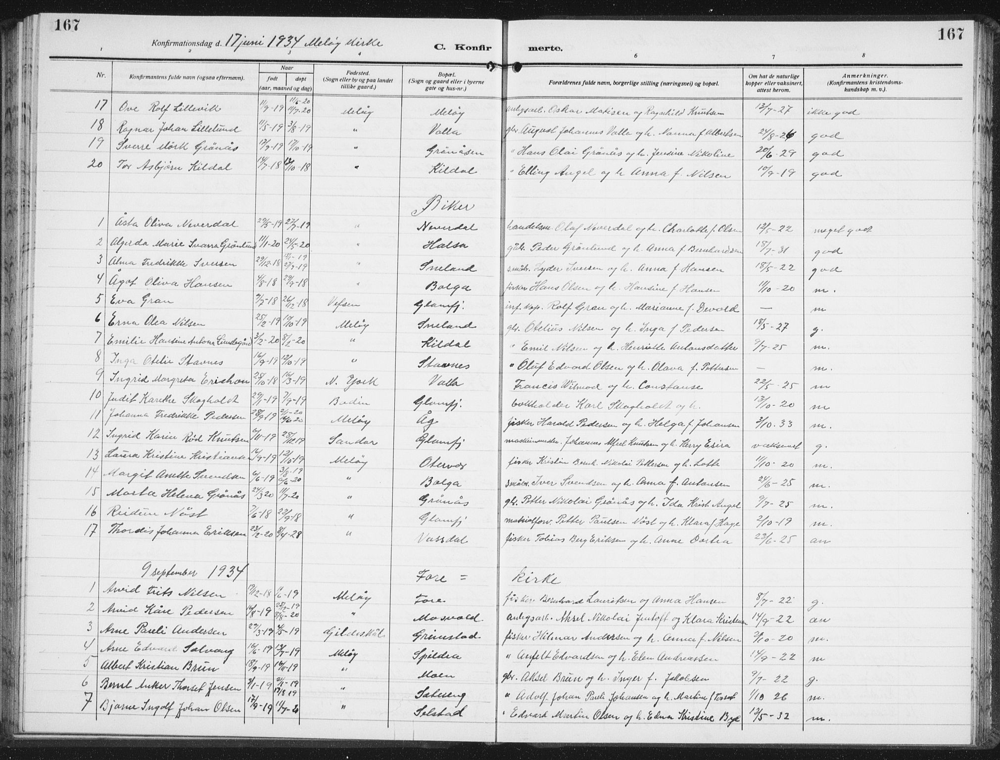 Ministerialprotokoller, klokkerbøker og fødselsregistre - Nordland, SAT/A-1459/843/L0640: Parish register (copy) no. 843C09, 1925-1941, p. 167