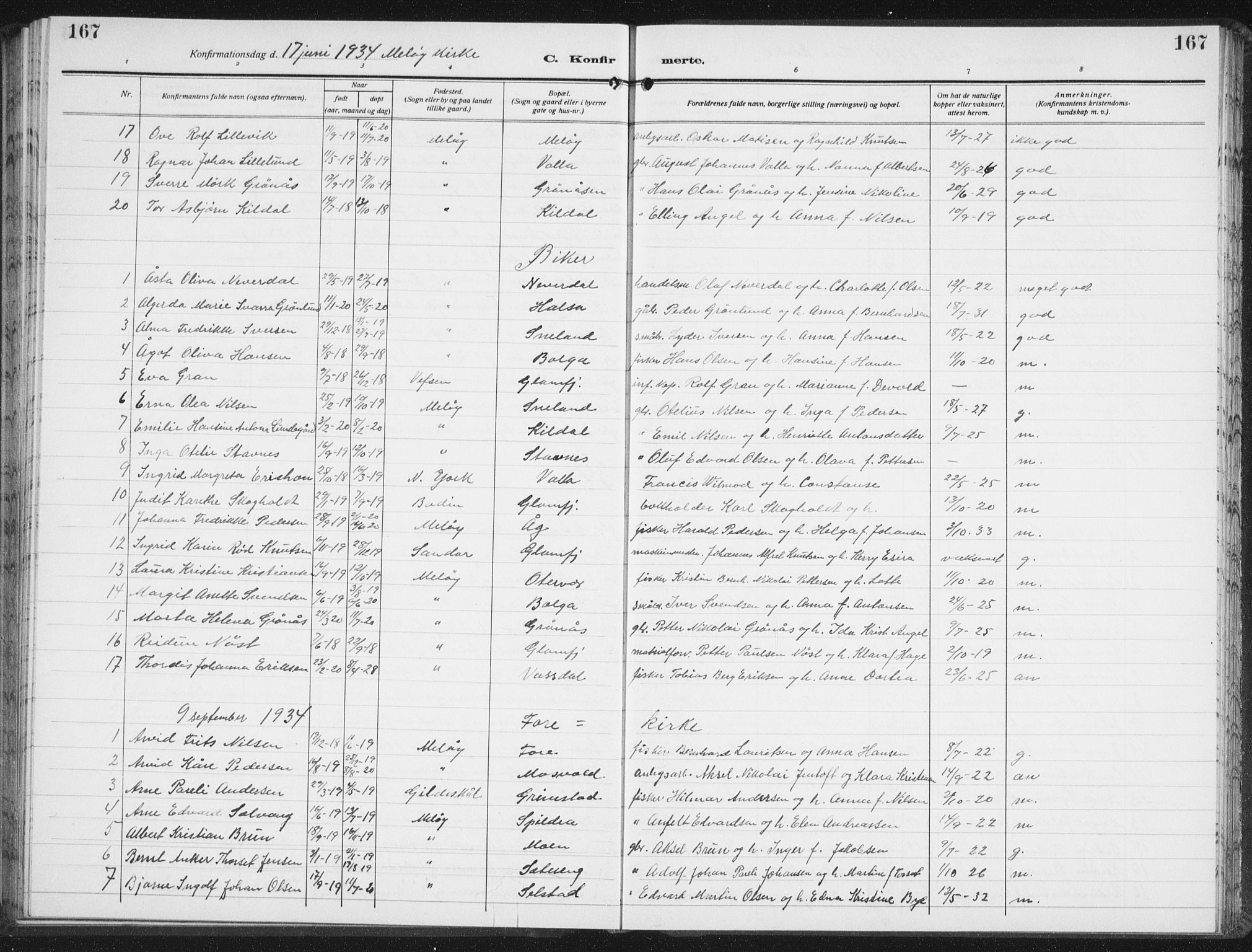 Ministerialprotokoller, klokkerbøker og fødselsregistre - Nordland, AV/SAT-A-1459/843/L0640: Parish register (copy) no. 843C09, 1925-1941, p. 167