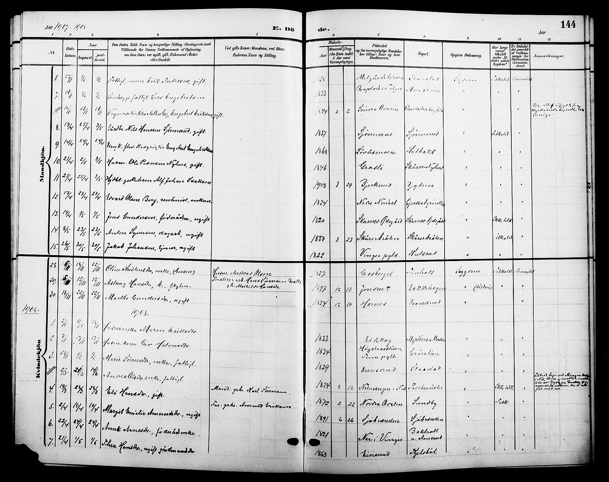 Sør-Odal prestekontor, SAH/PREST-030/H/Ha/Hab/L0005: Parish register (copy) no. 5, 1903-1915, p. 144