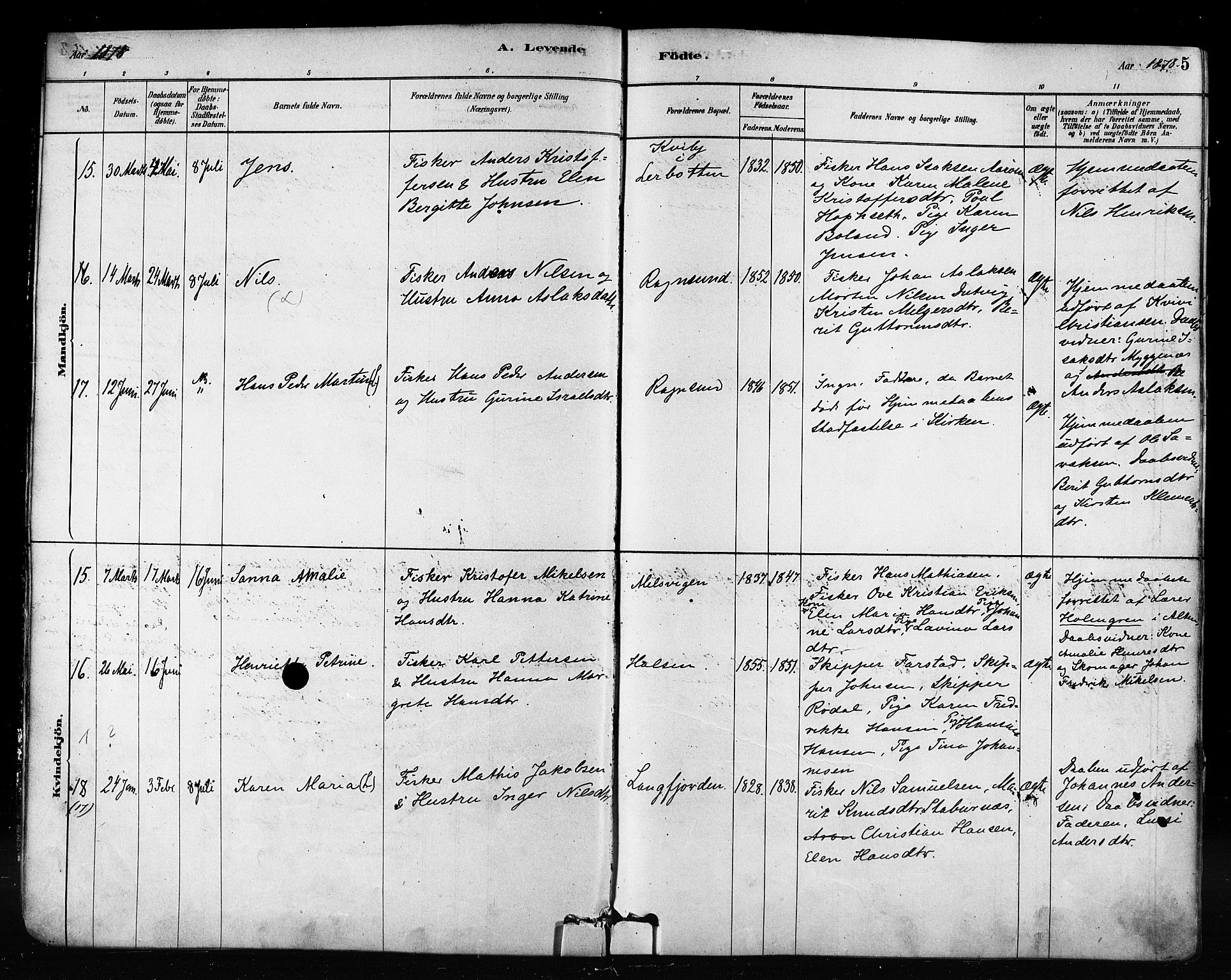 Talvik sokneprestkontor, AV/SATØ-S-1337/H/Ha/L0012kirke: Parish register (official) no. 12, 1878-1886, p. 5