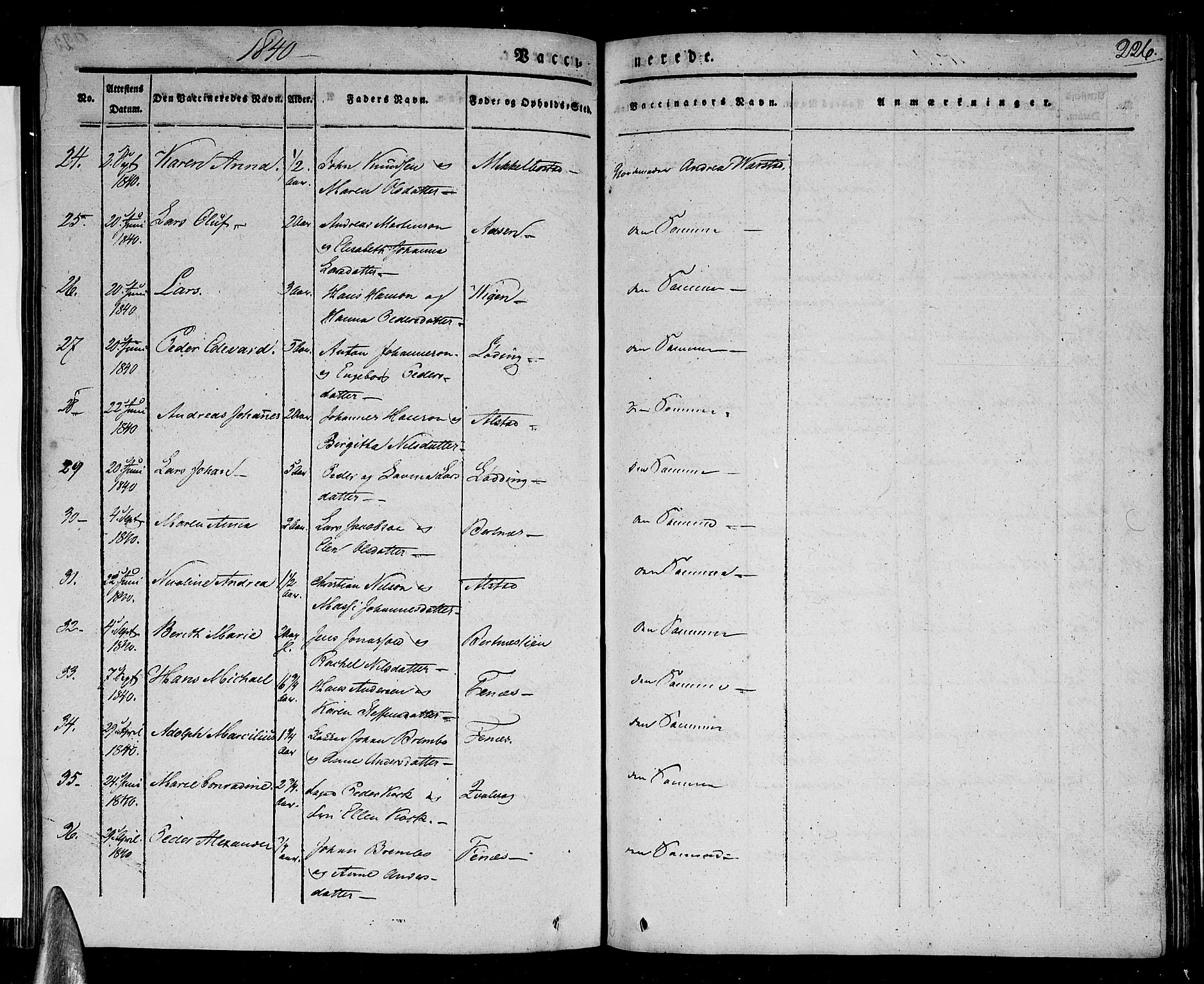 Ministerialprotokoller, klokkerbøker og fødselsregistre - Nordland, AV/SAT-A-1459/801/L0006: Parish register (official) no. 801A06, 1834-1845, p. 226