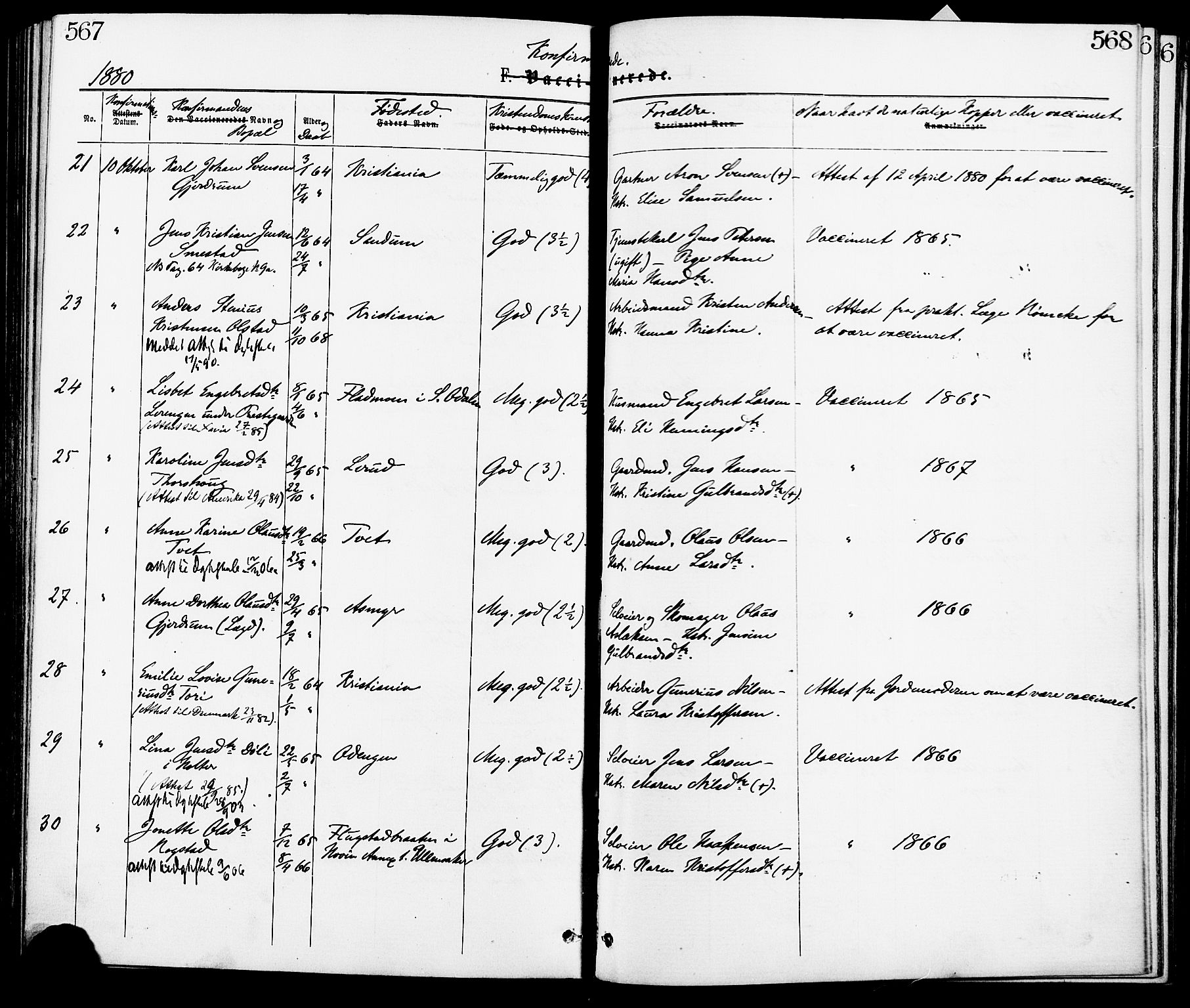 Gjerdrum prestekontor Kirkebøker, AV/SAO-A-10412b/F/Fa/L0008: Parish register (official) no. I 8, 1867-1880, p. 567-568