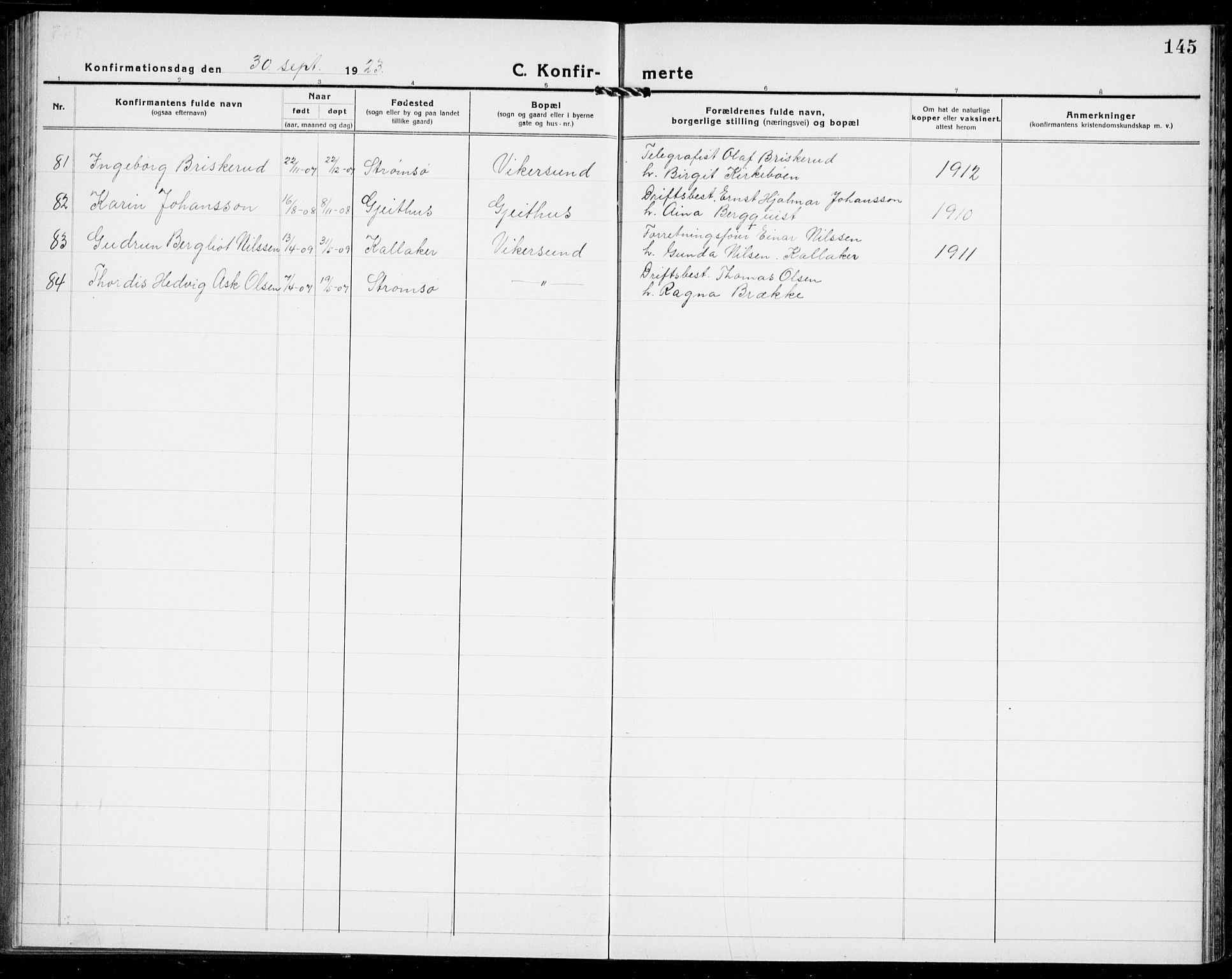 Modum kirkebøker, AV/SAKO-A-234/G/Ga/L0012: Parish register (copy) no. I 12, 1923-1933, p. 145