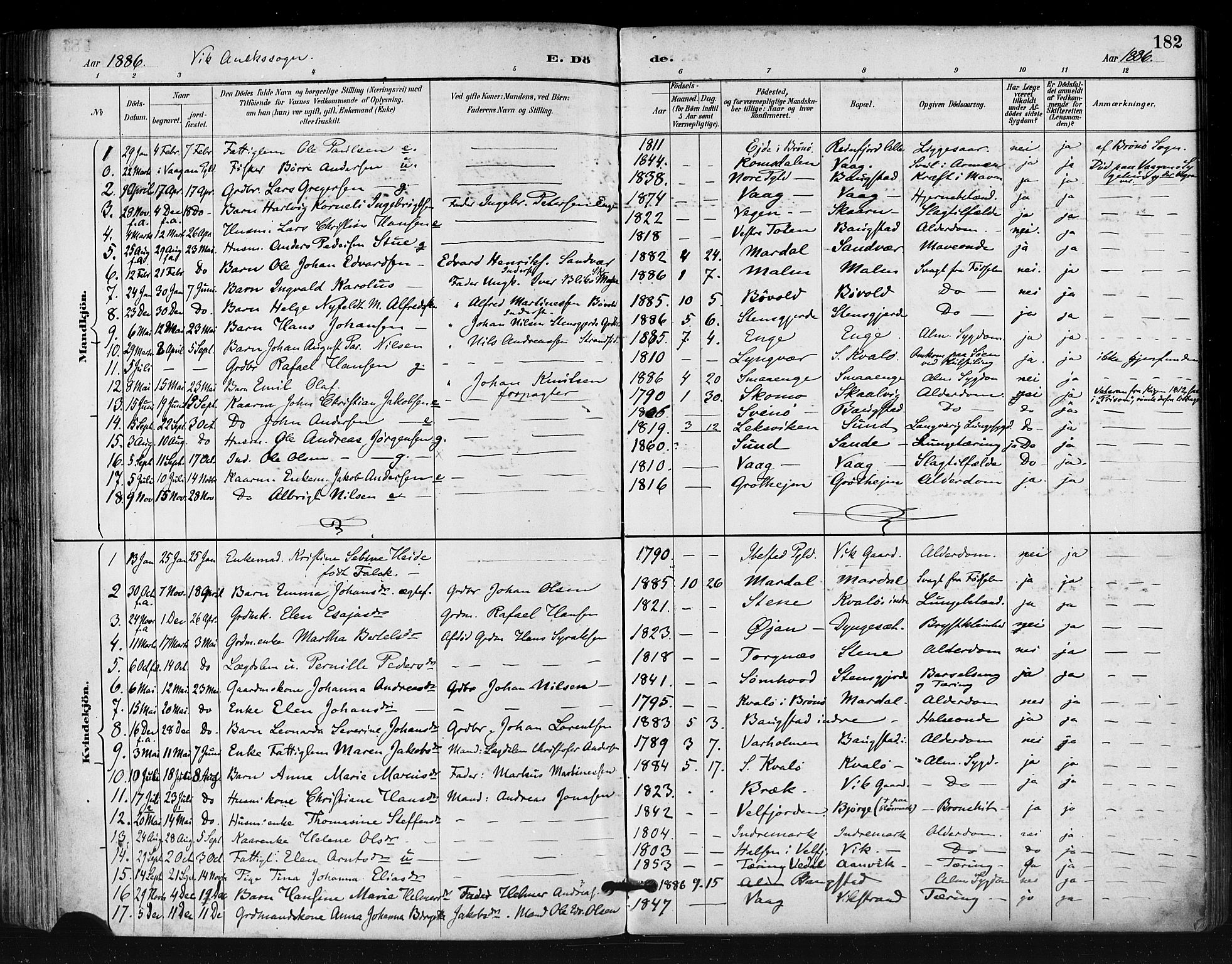 Ministerialprotokoller, klokkerbøker og fødselsregistre - Nordland, SAT/A-1459/812/L0178: Parish register (official) no. 812A07, 1886-1900, p. 182
