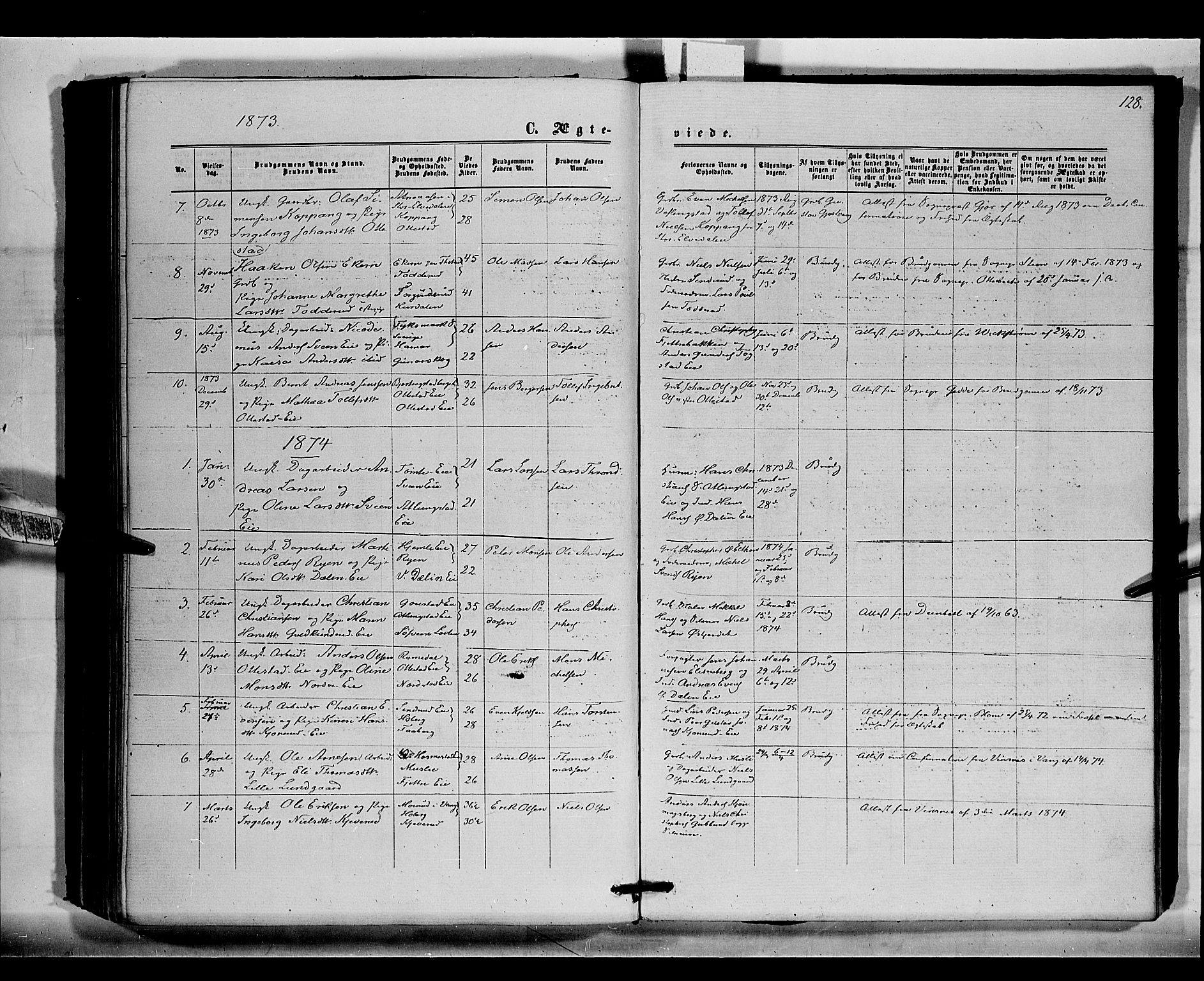 Stange prestekontor, AV/SAH-PREST-002/K/L0015: Parish register (official) no. 15, 1862-1879, p. 128