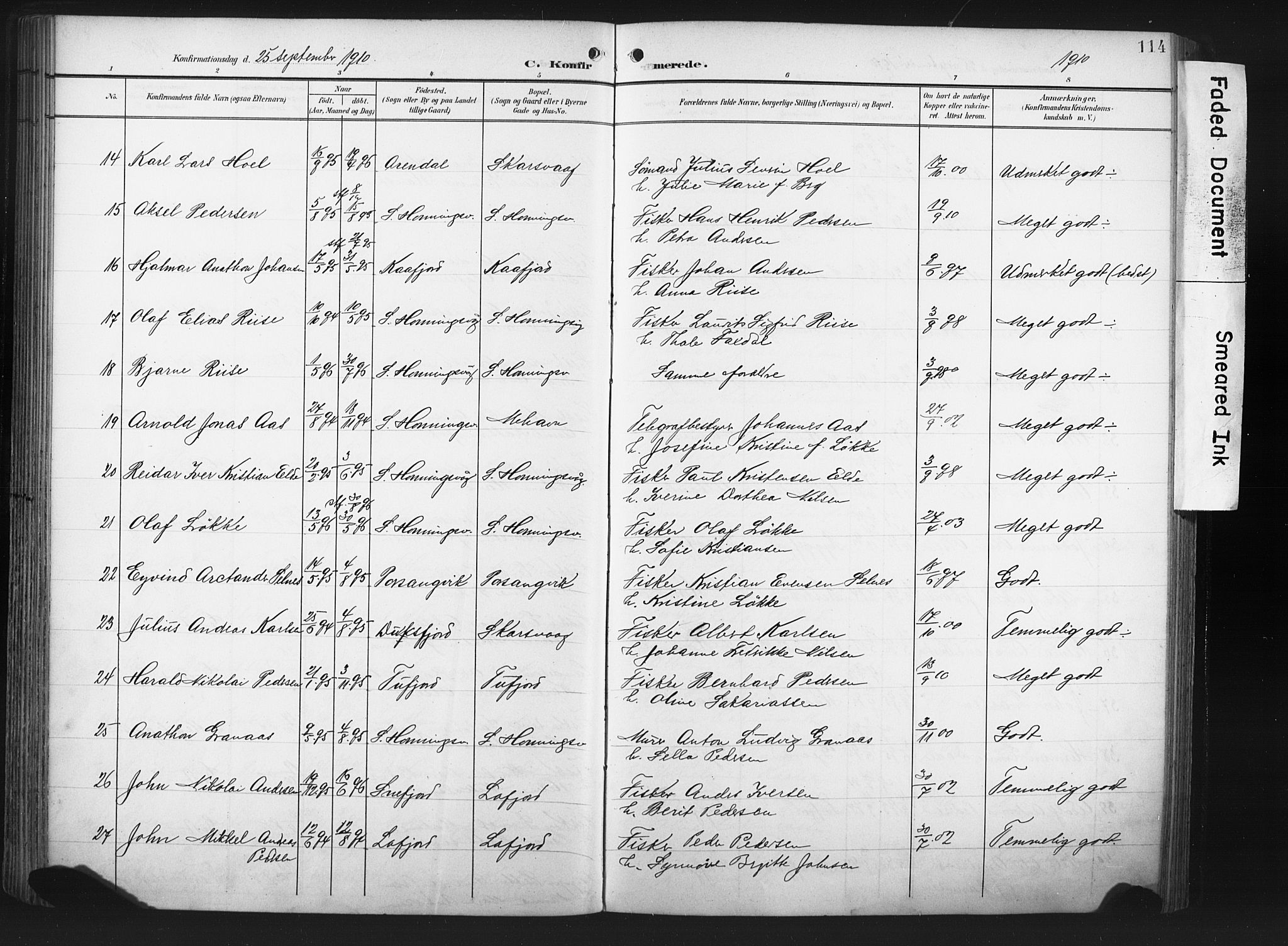 Måsøy sokneprestkontor, SATØ/S-1348/H/Ha/L0008kirke: Parish register (official) no. 8, 1900-1910, p. 114