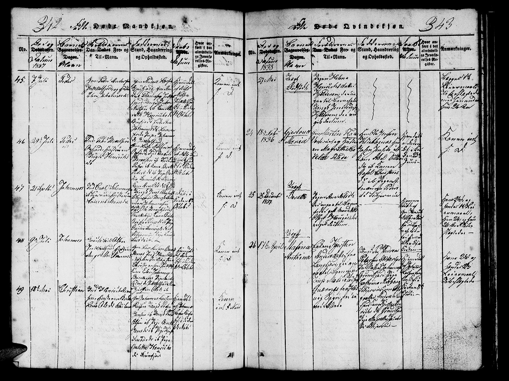 Skjervøy sokneprestkontor, SATØ/S-1300/H/Ha/Hab/L0001klokker: Parish register (copy) no. 1, 1825-1838, p. 342-343
