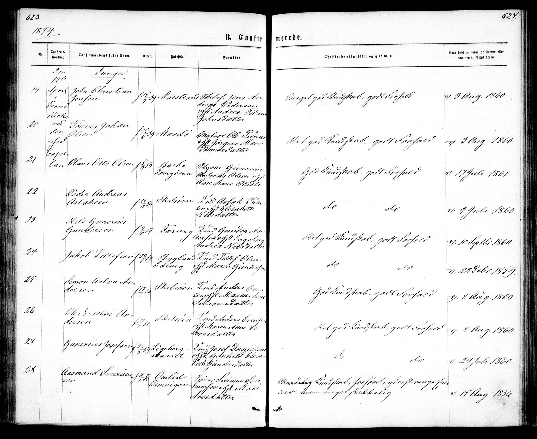 Tromøy sokneprestkontor, AV/SAK-1111-0041/F/Fa/L0008: Parish register (official) no. A 8, 1870-1877, p. 623-624