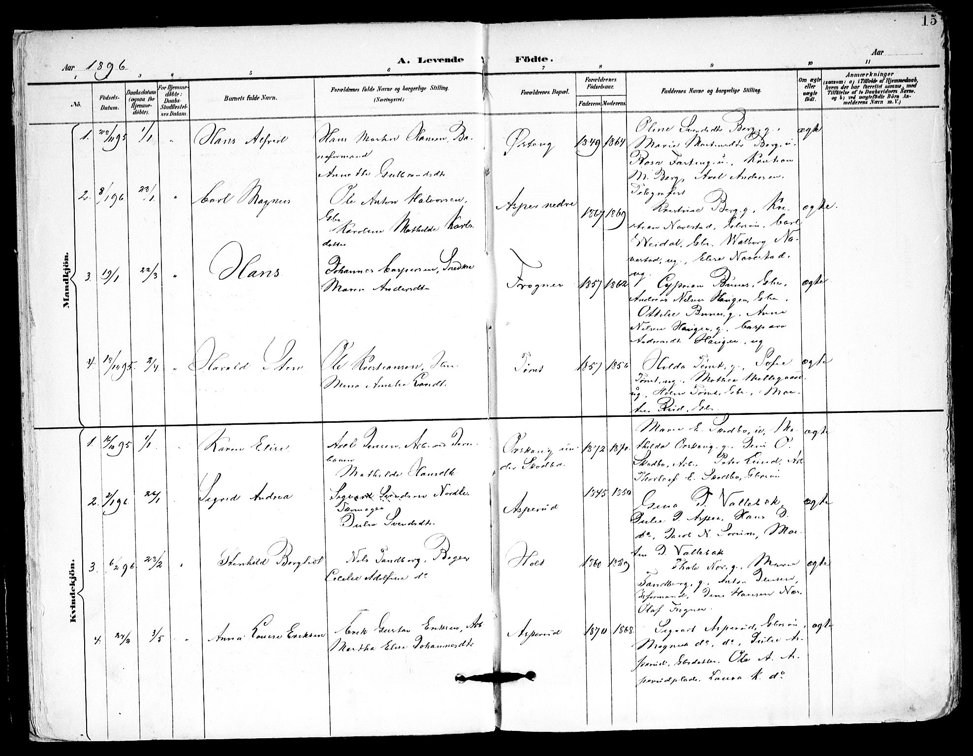 Kråkstad prestekontor Kirkebøker, SAO/A-10125a/F/Fa/L0010: Parish register (official) no. I 10, 1893-1931, p. 15