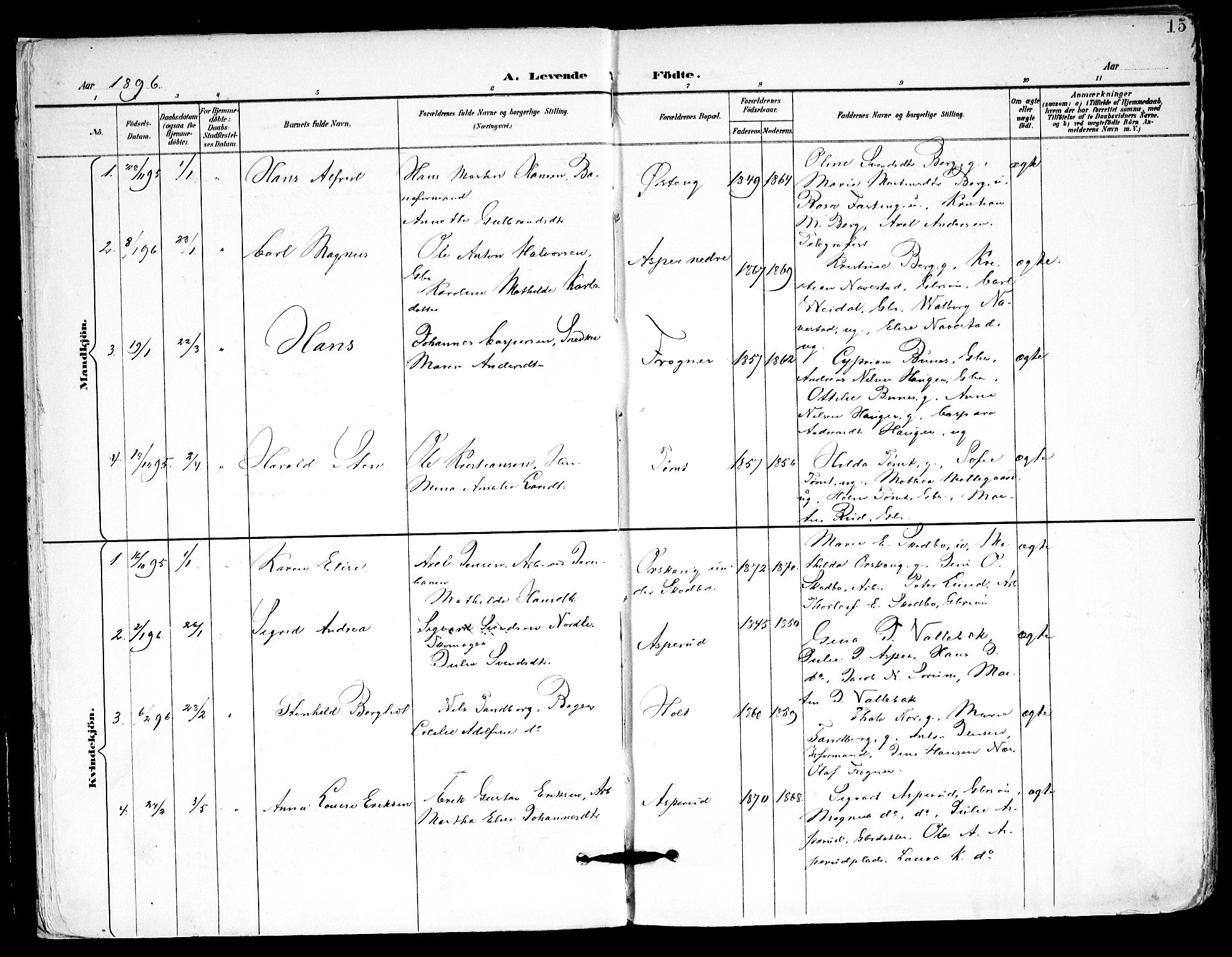 Kråkstad prestekontor Kirkebøker, AV/SAO-A-10125a/F/Fa/L0010: Parish register (official) no. I 10, 1893-1931, p. 15