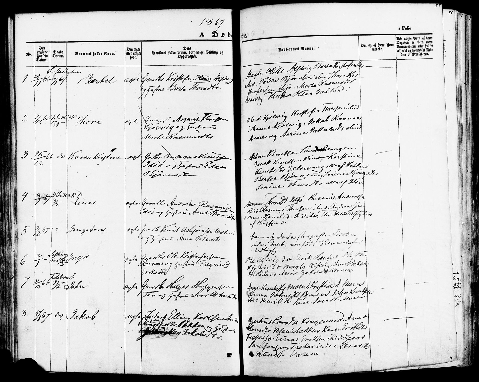 Strand sokneprestkontor, AV/SAST-A-101828/H/Ha/Haa/L0007: Parish register (official) no. A 7, 1855-1881, p. 77