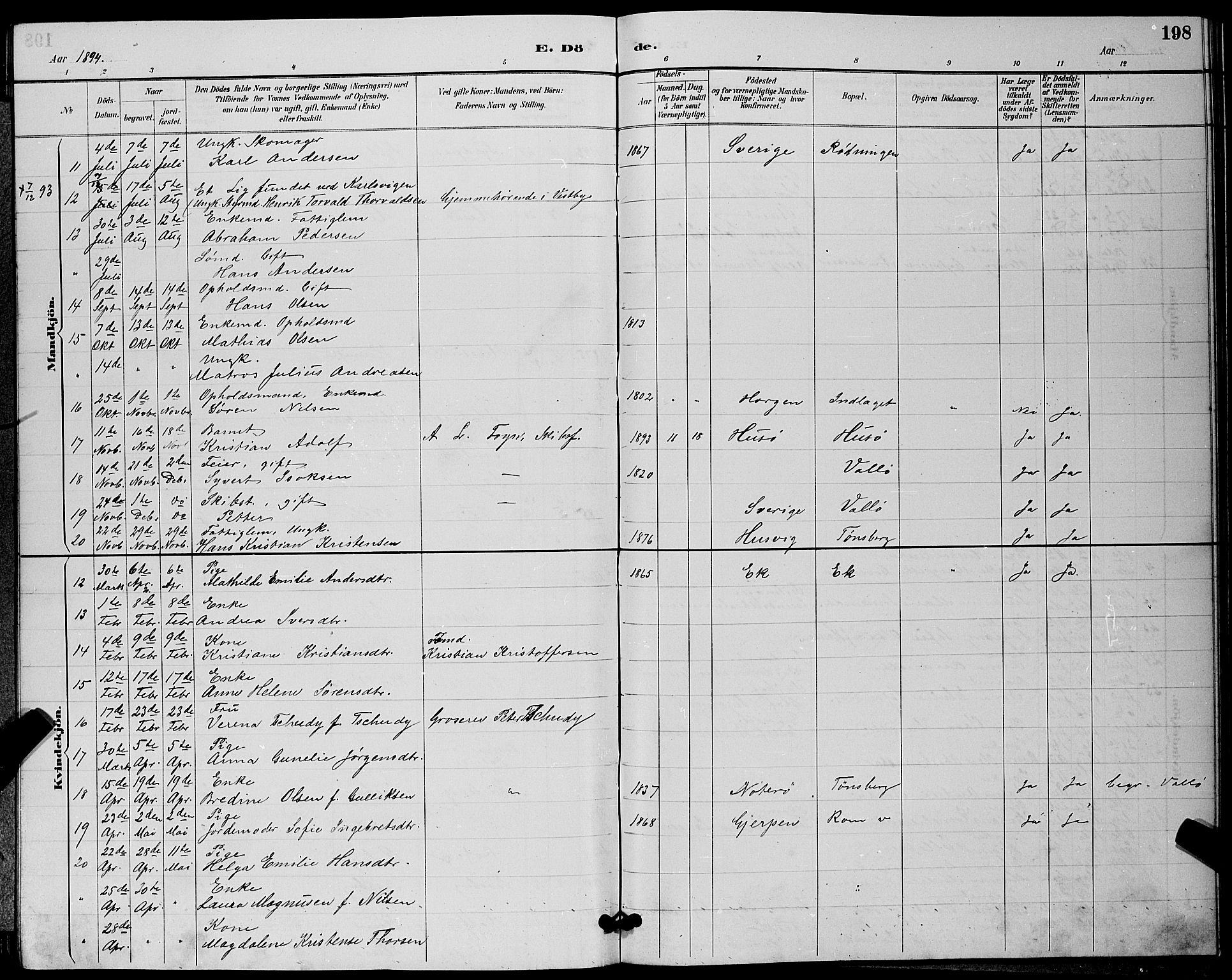 Sem kirkebøker, AV/SAKO-A-5/G/Gb/L0002: Parish register (copy) no. II 2, 1886-1899, p. 198
