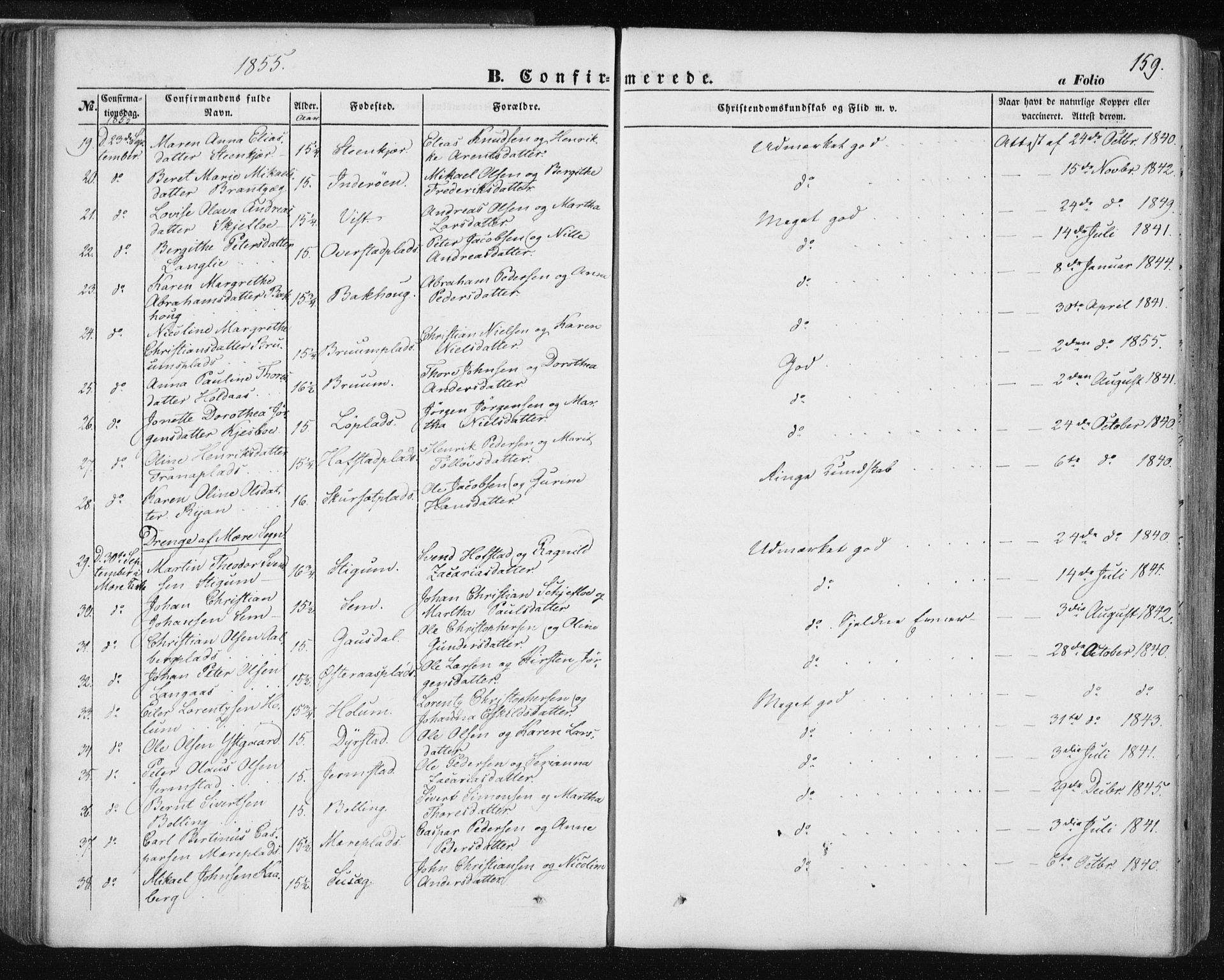 Ministerialprotokoller, klokkerbøker og fødselsregistre - Nord-Trøndelag, AV/SAT-A-1458/735/L0342: Parish register (official) no. 735A07 /1, 1849-1862, p. 159