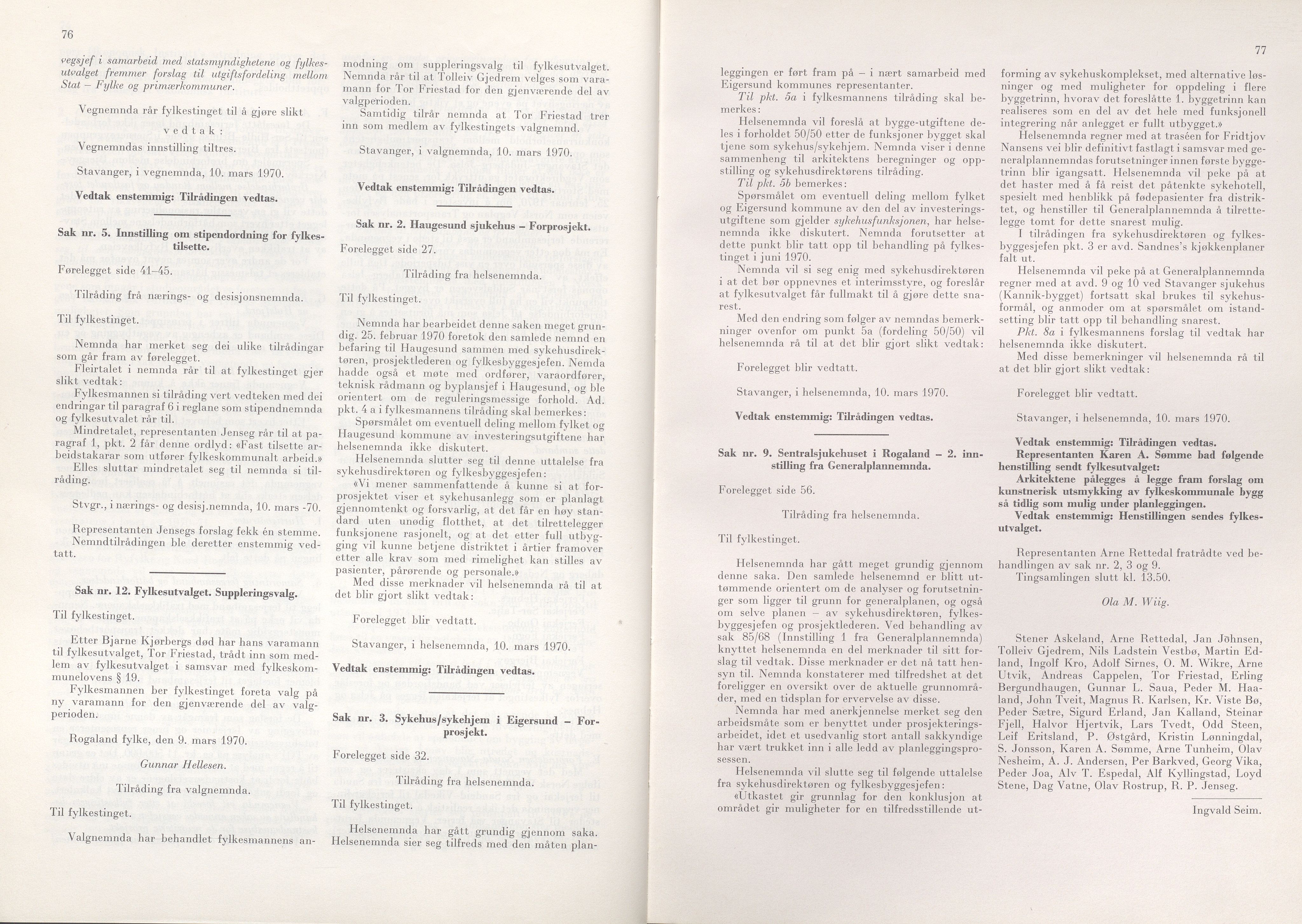 Rogaland fylkeskommune - Fylkesrådmannen , IKAR/A-900/A/Aa/Aaa/L0090: Møtebok , 1970, p. 76-77